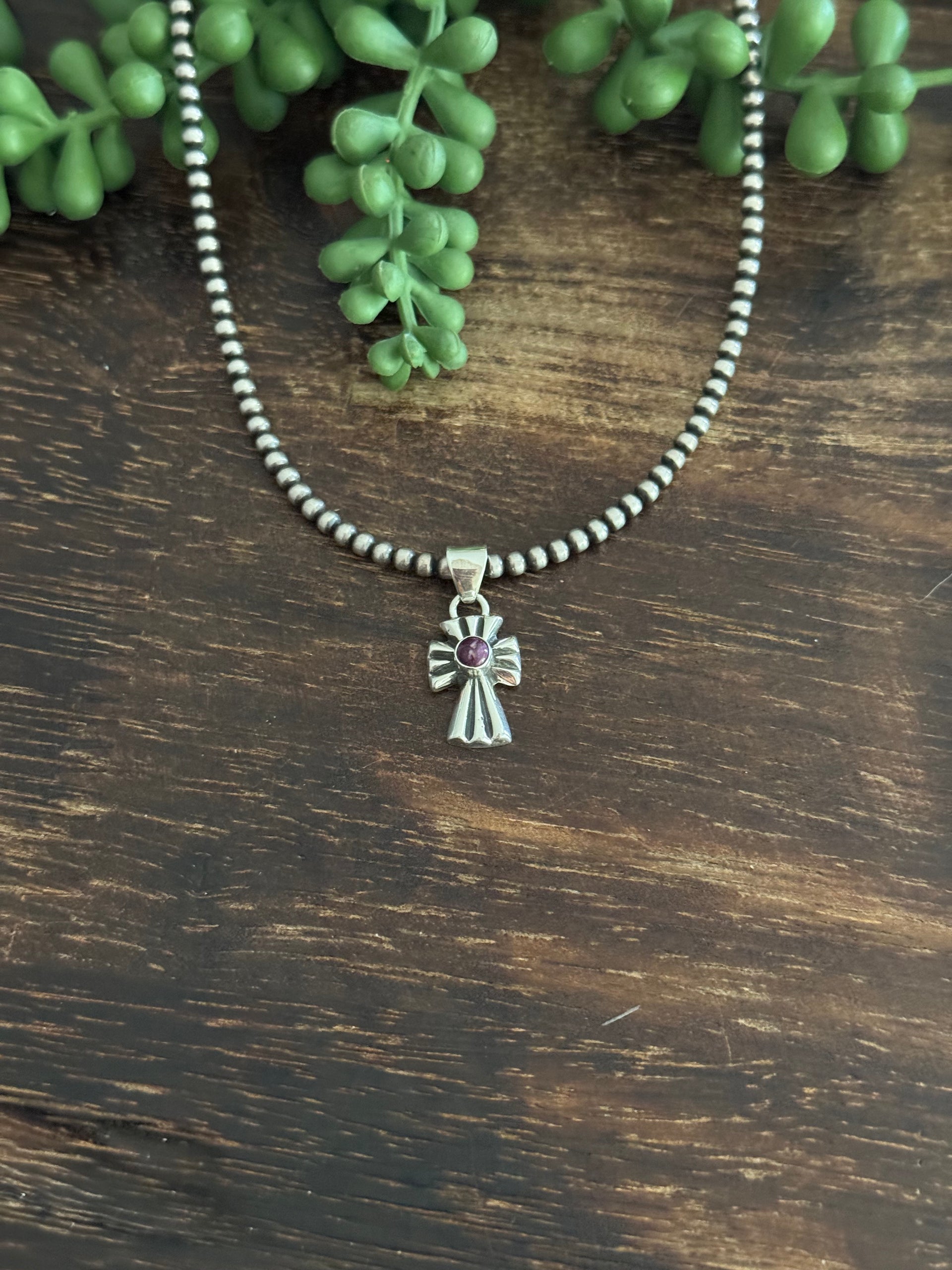 Navajo Made Purple Spiny Oyster & Sterling Silver Pendant