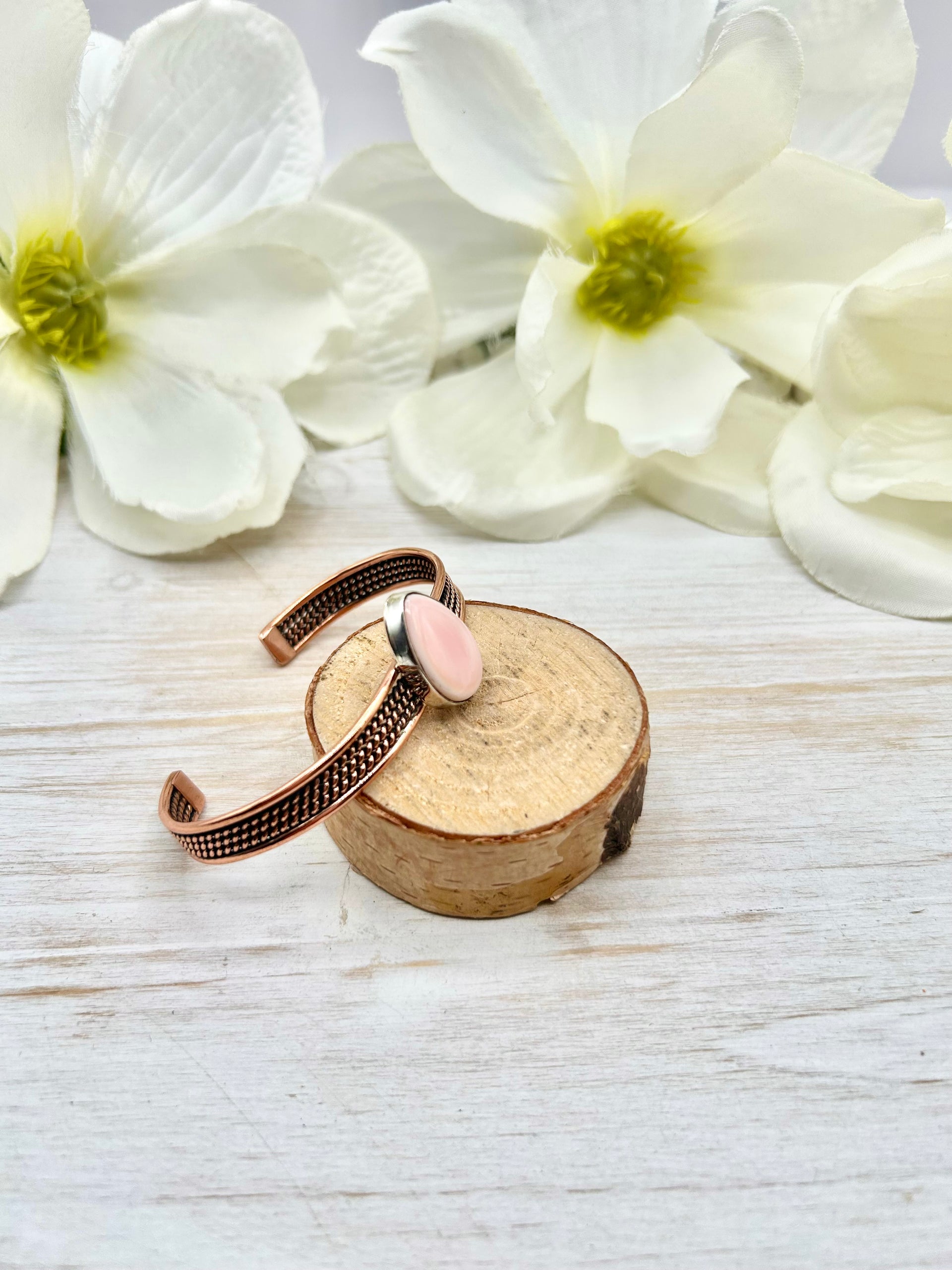 Navajo Made Pink Conch & Copper Cuff Bracelet