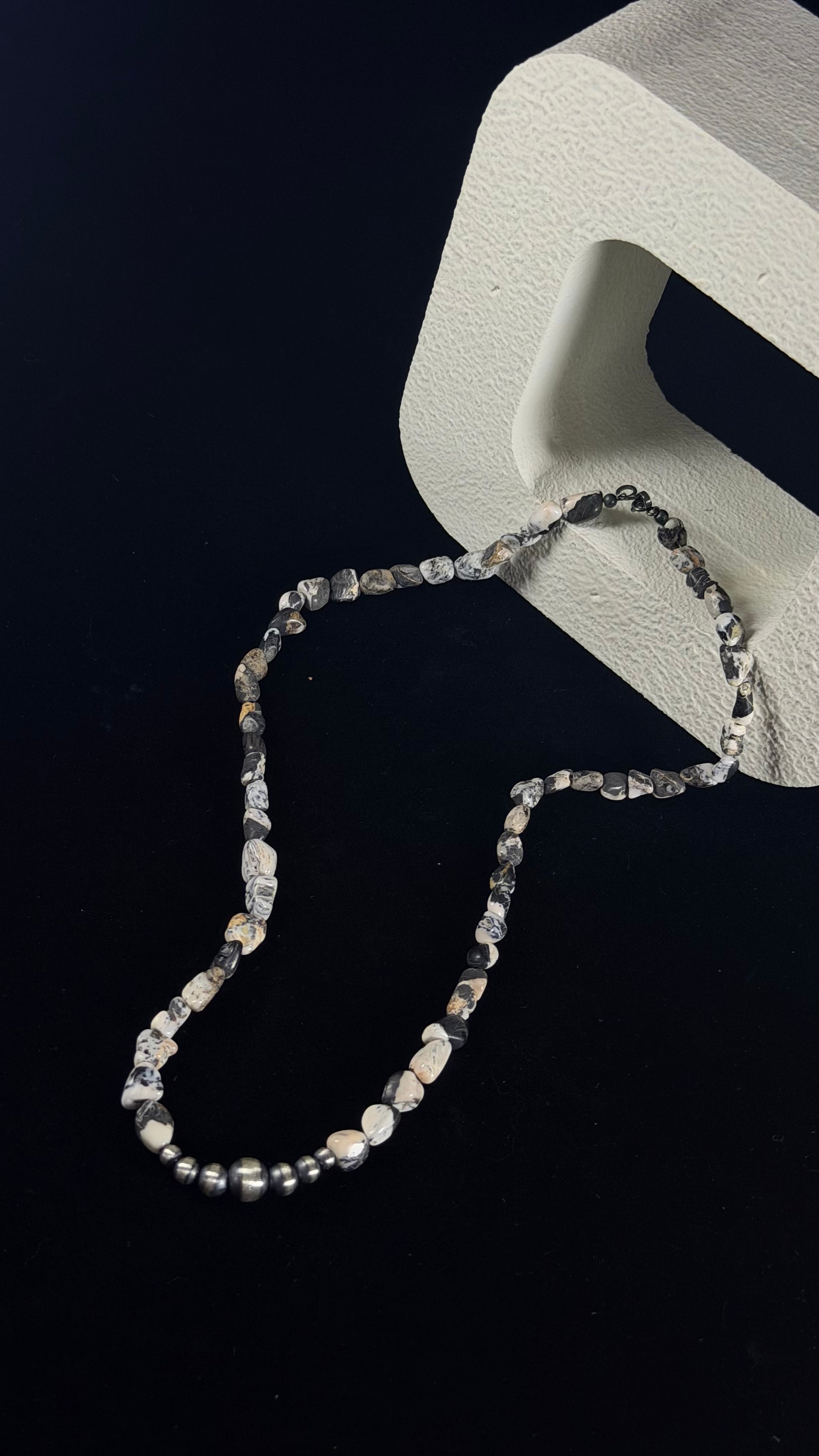 Navajo Strung White Buffalo & Sterling Silver Machine Made Pearl 20” Beaded Necklace
