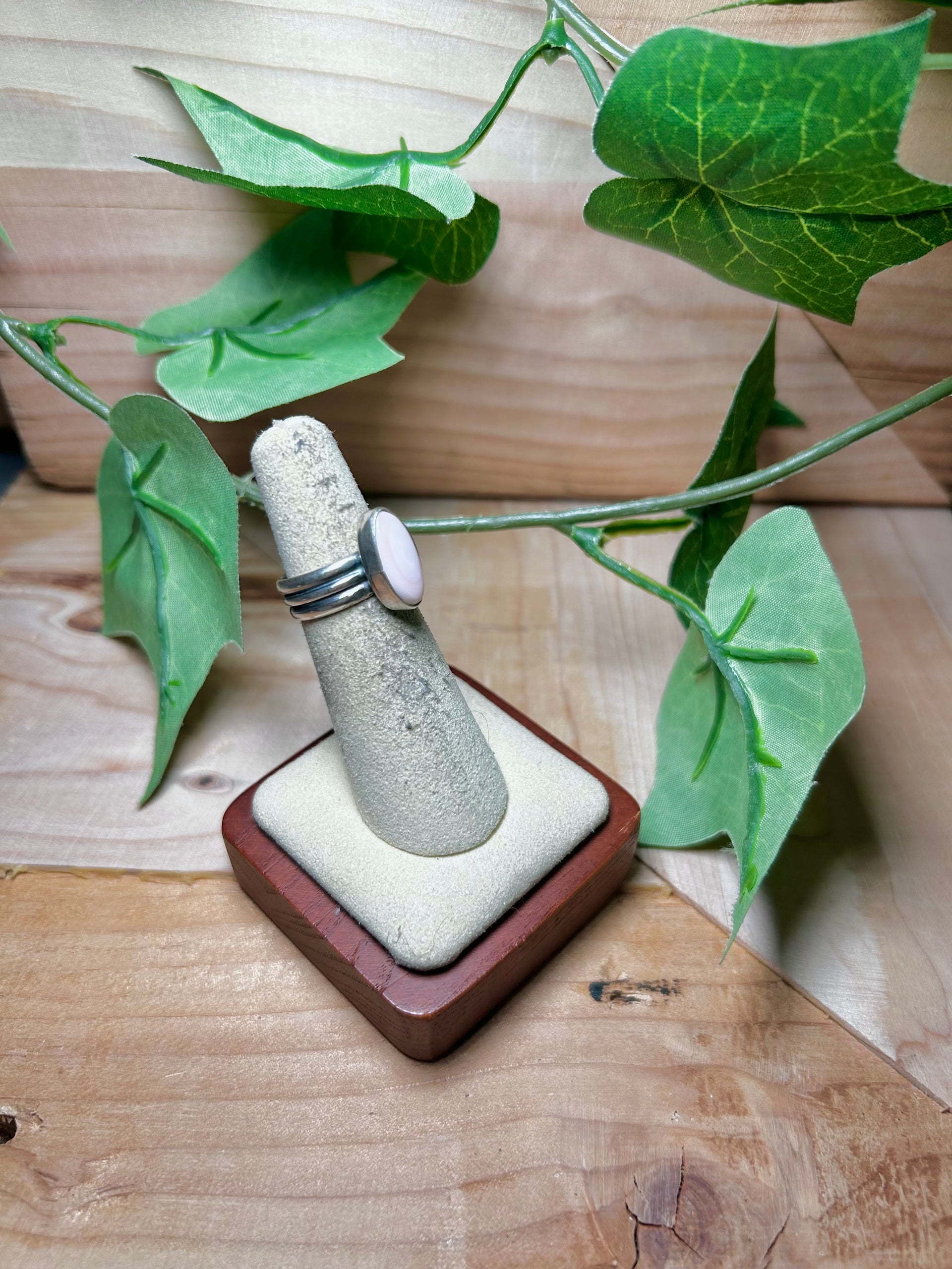 Navajo Made Pink Conch & Sterling Sliver Cluster Ring Size 4.75