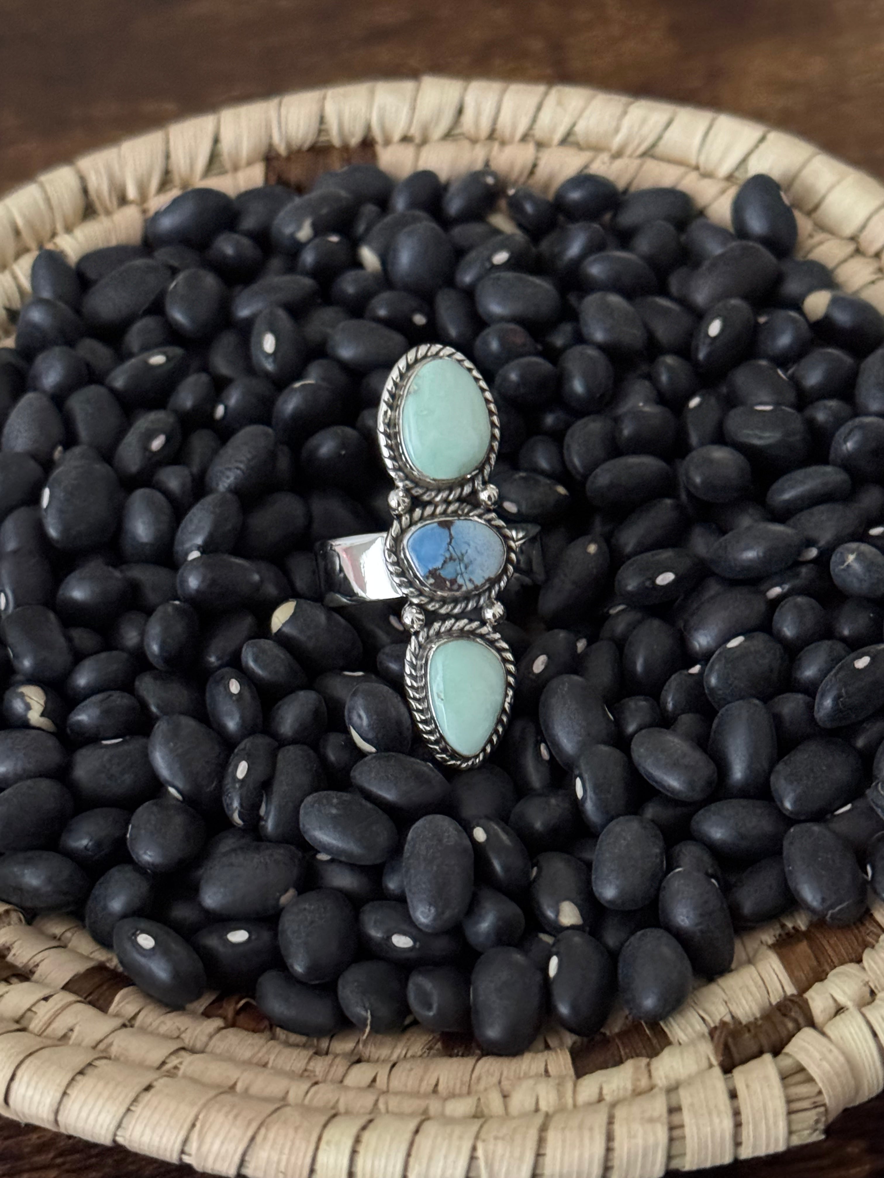 Southwest Handmade Multi Stone & Sterling Silver Adjustable Cluster Ring