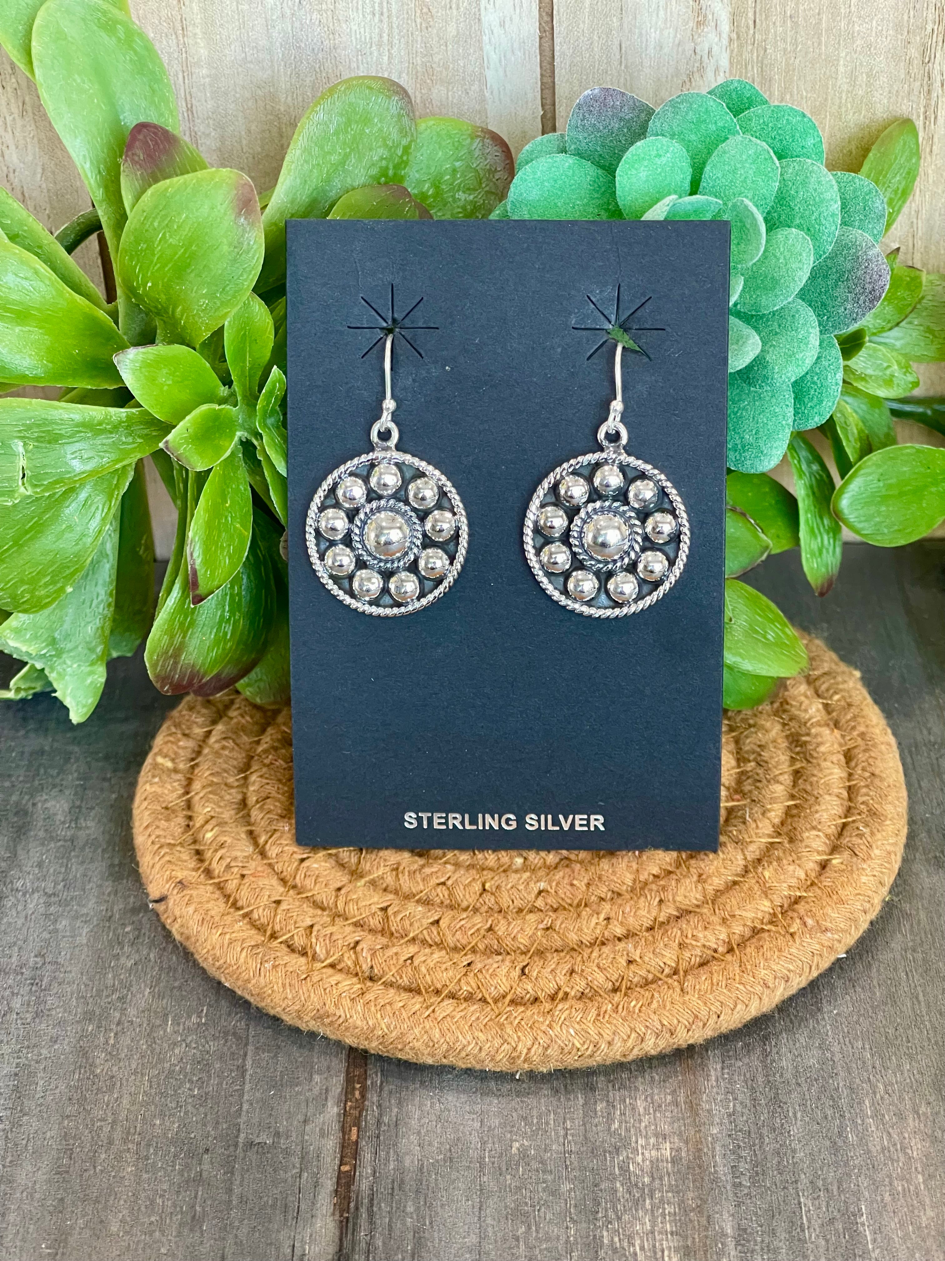 Southwest Handmade Sterling Silver Circle Dangle Earrings