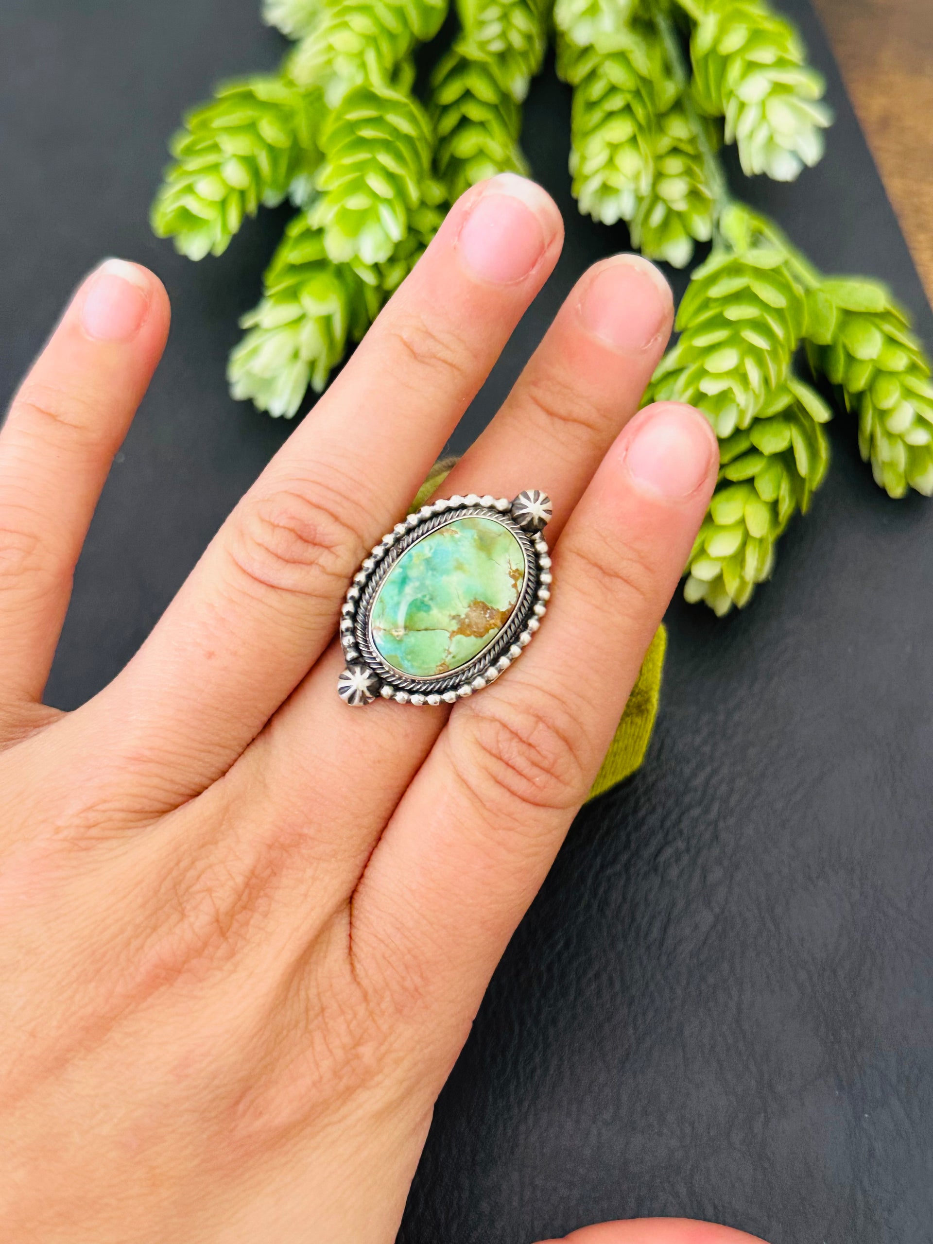 Scott Skeets Sonoran Gold Turquoise &  Sterling Silver Ring Size 8.75