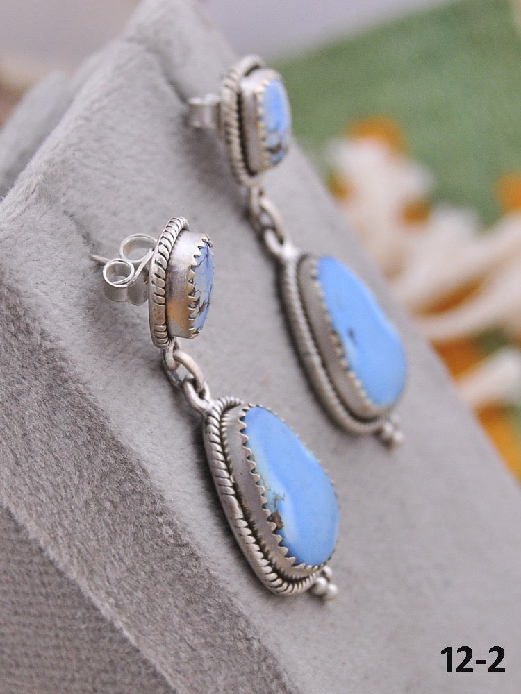 Southwest Handmade Golden Hill’s Turquoise & Sterling Silver Post Dangle Earrings