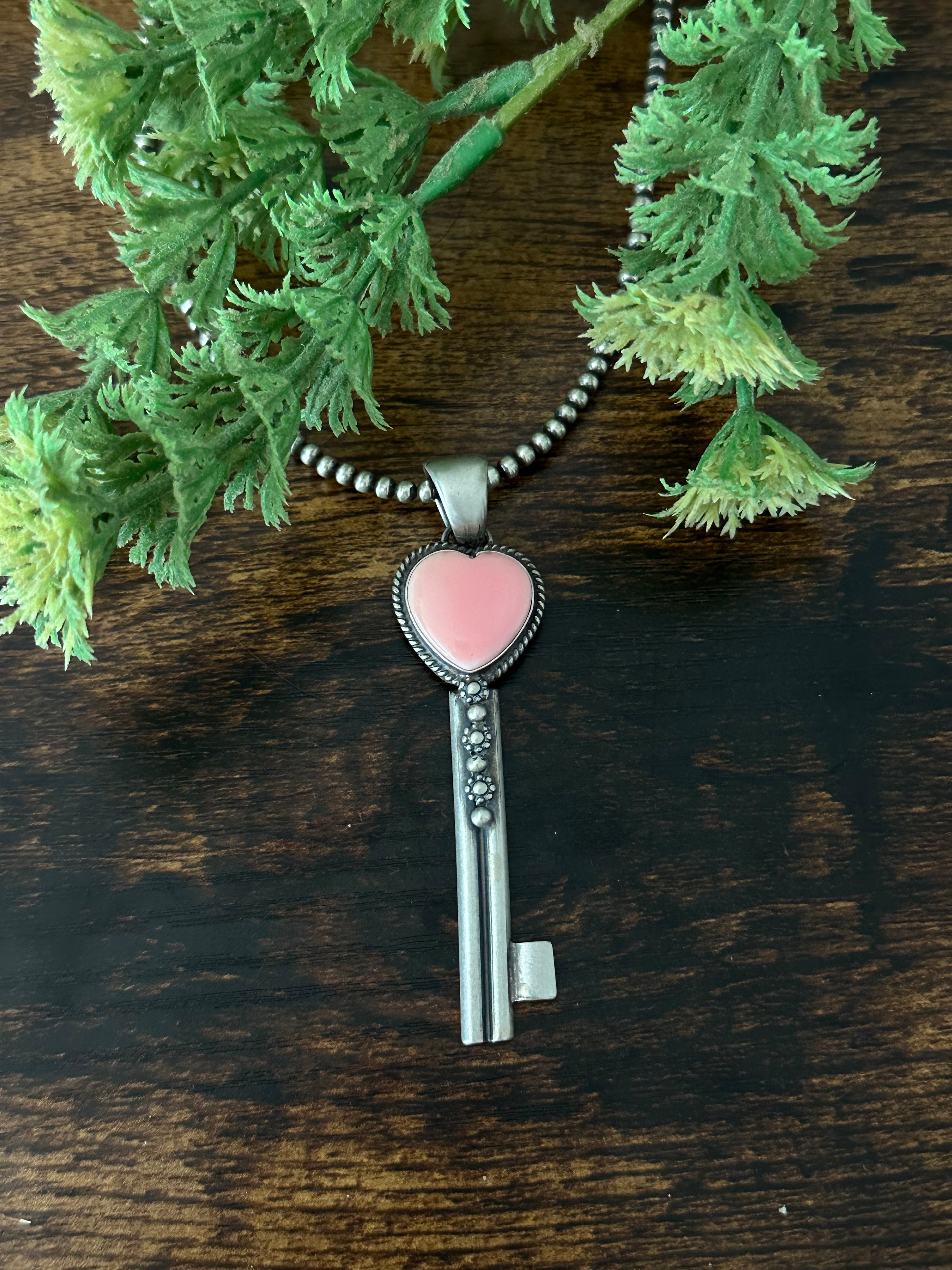 B.Begay Pink Conch & Sterling Silver Pendant