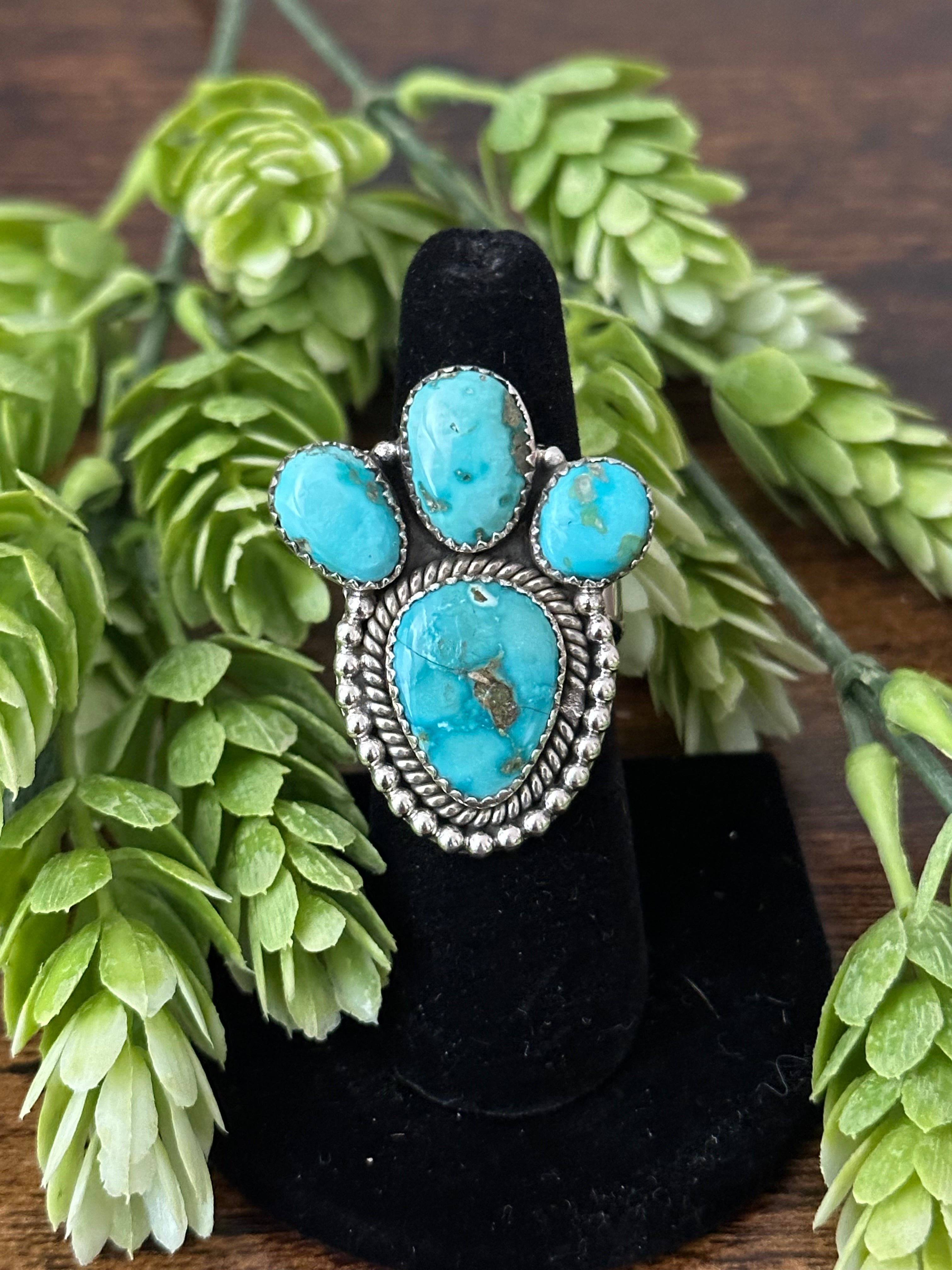 Southwest Handmade Sonoran Mountain Turquoise & Sterling Silver Adjustable Ring