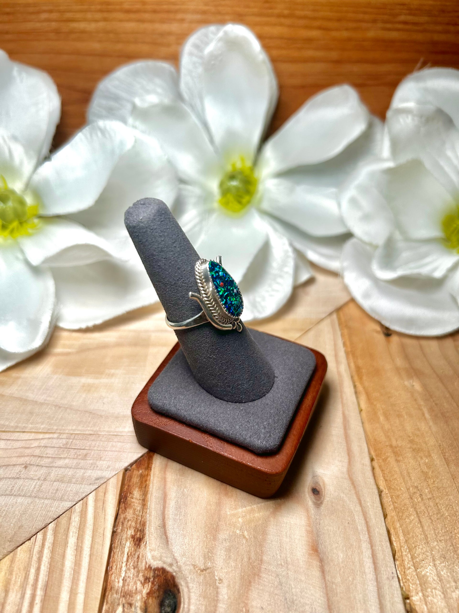 Zuni Made Multi Stone & Sterling Silver Ring Size 8