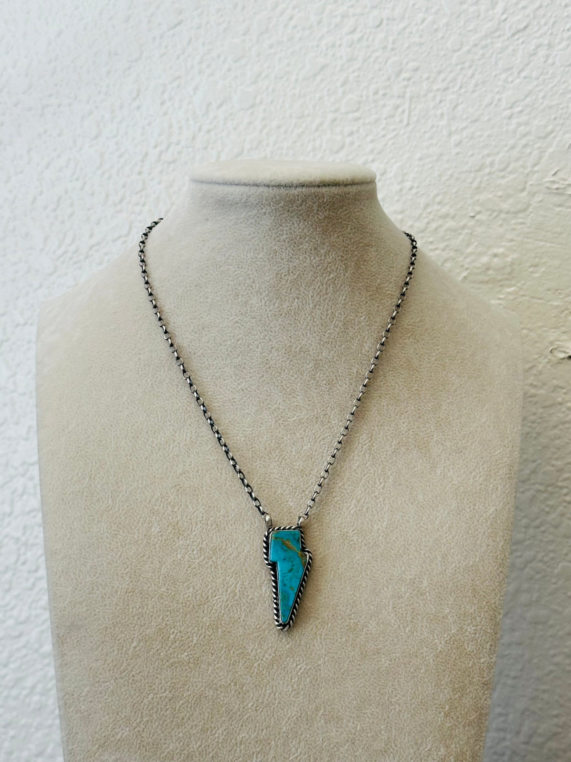 Donovan Skeets Kingman Turquoise & Sterling Silver Lightning Bolt Necklace