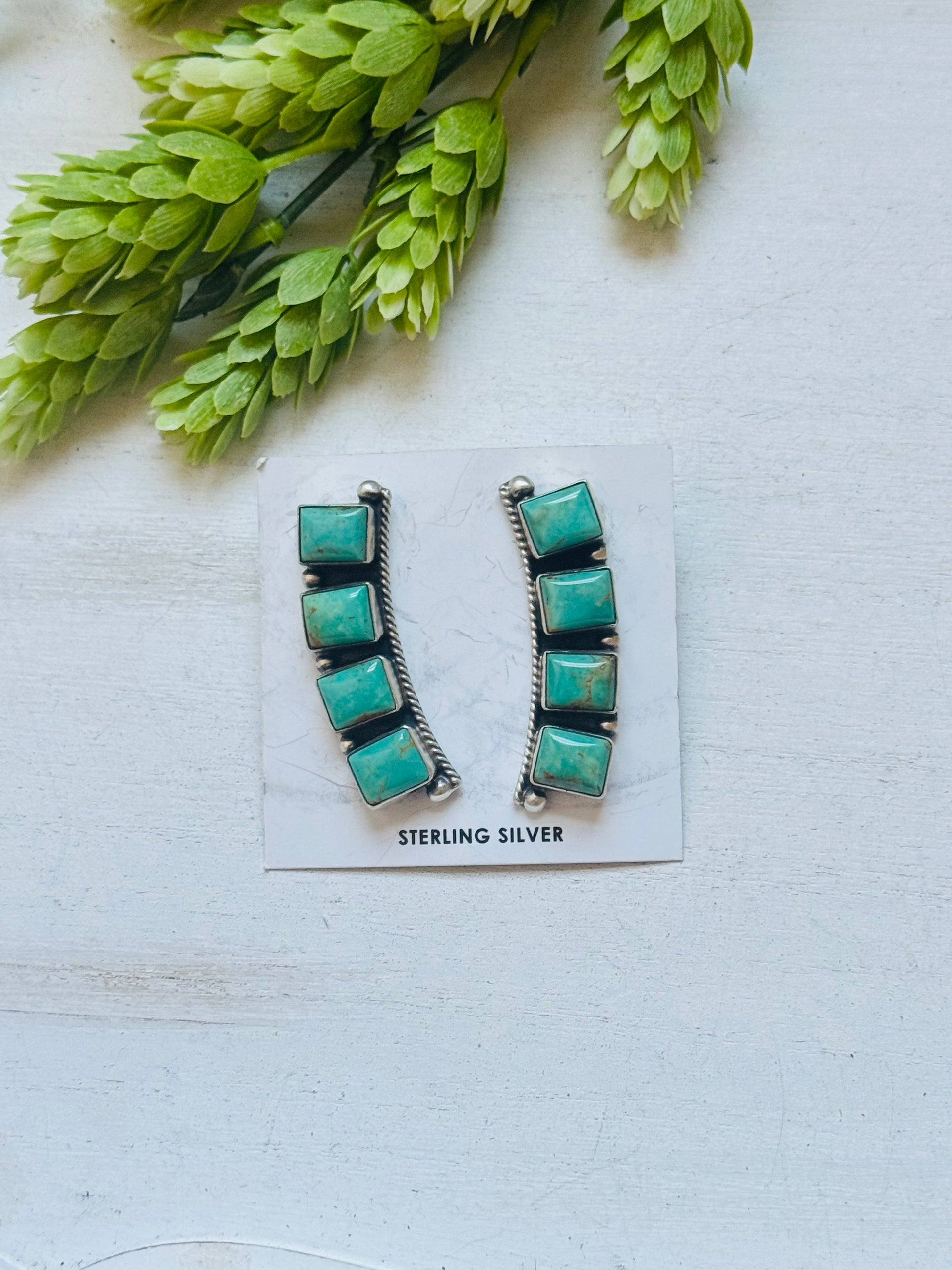 Elouise Kee Kingman Turquoise & Sterling Silver Post Dangle Earring