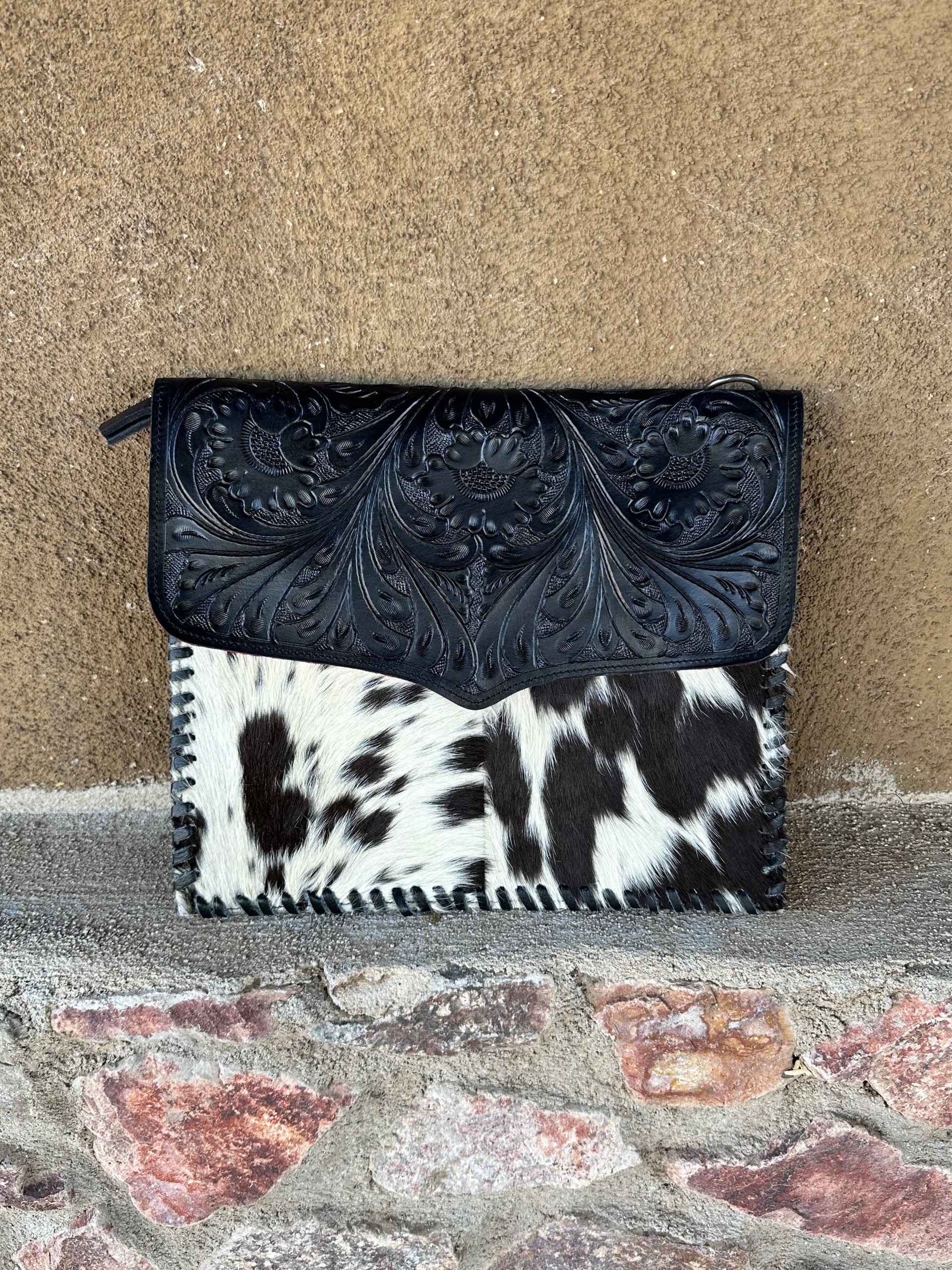 Genuine Tooled Leather & Cowhide Purse