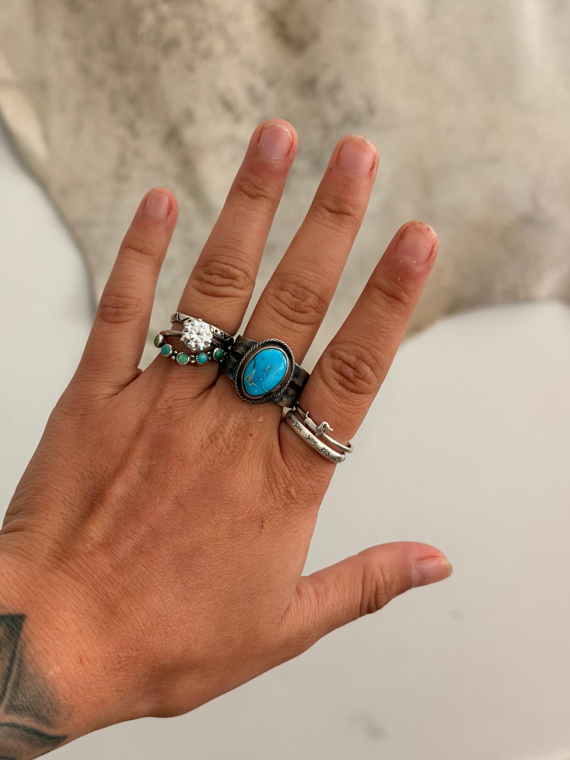 Navajo Made Blue Ridge Turquoise & Sterling Silver Ring Size 10.5