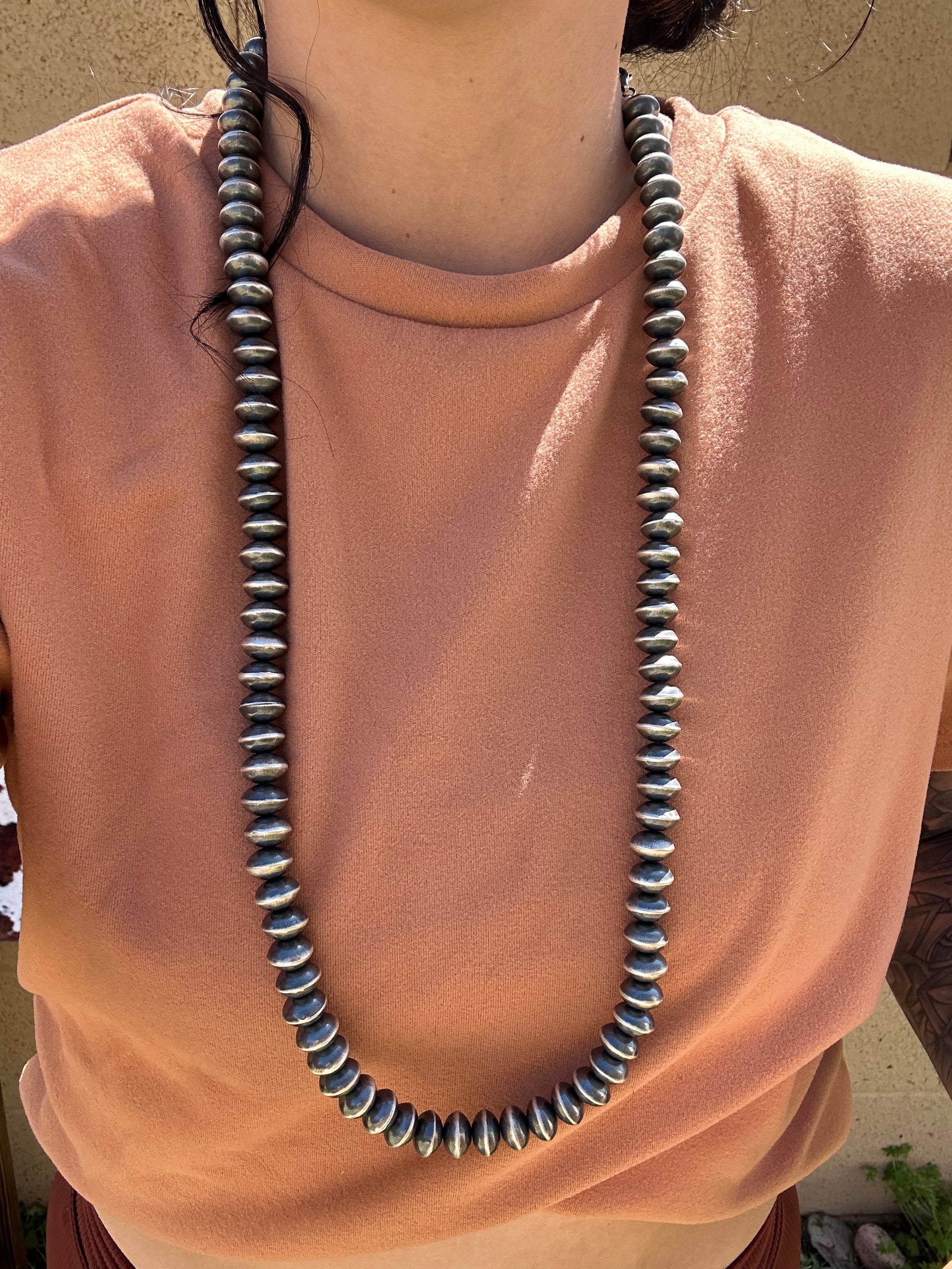 Southwest Made 12 MM Sterling Silver Disc Pearl Necklace