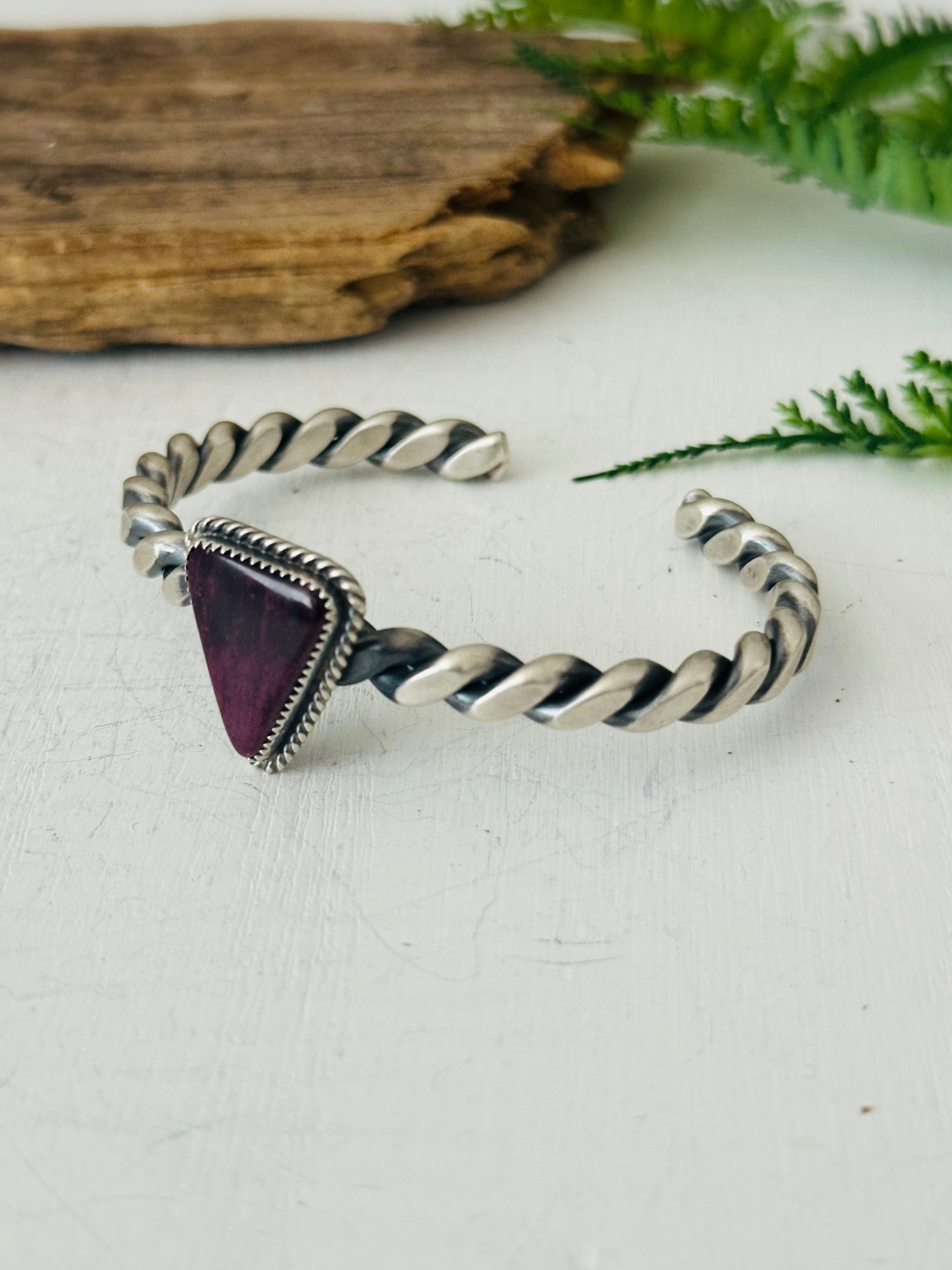 Navajo Made Purple Spiny Oyster & Sterling Silver Cuff Bracelet