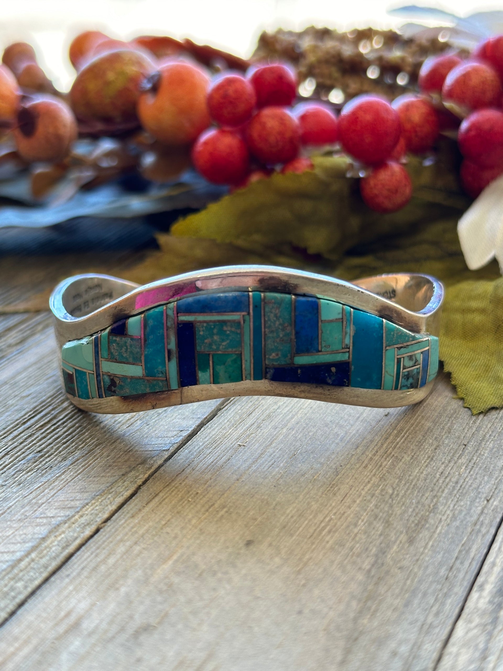 Patricia & Ed Becenti Multi Stone & Sterling Silver Inlay Cuff Bracelet