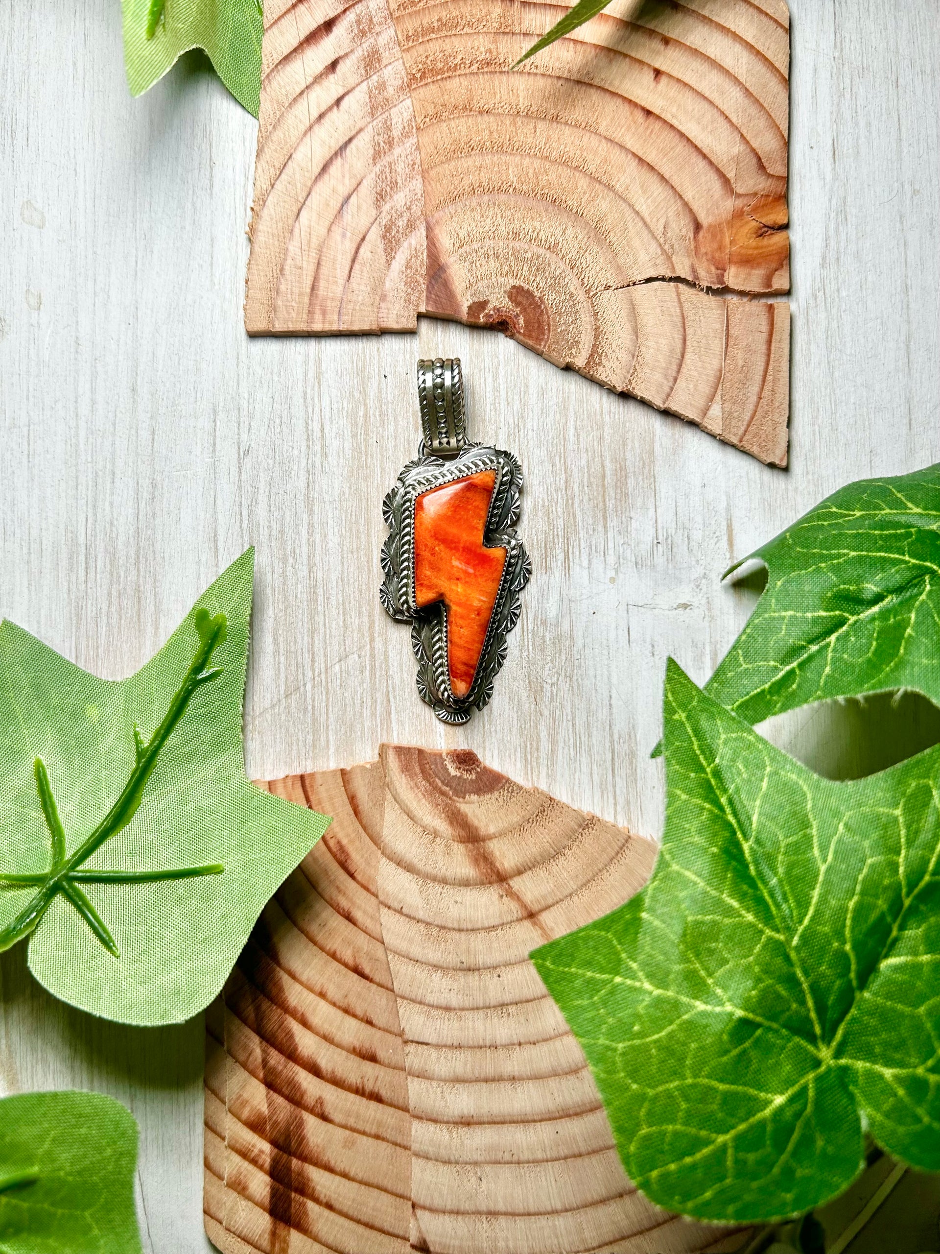 Navajo Made Spiny Oyster & Sterling Silver Pendant