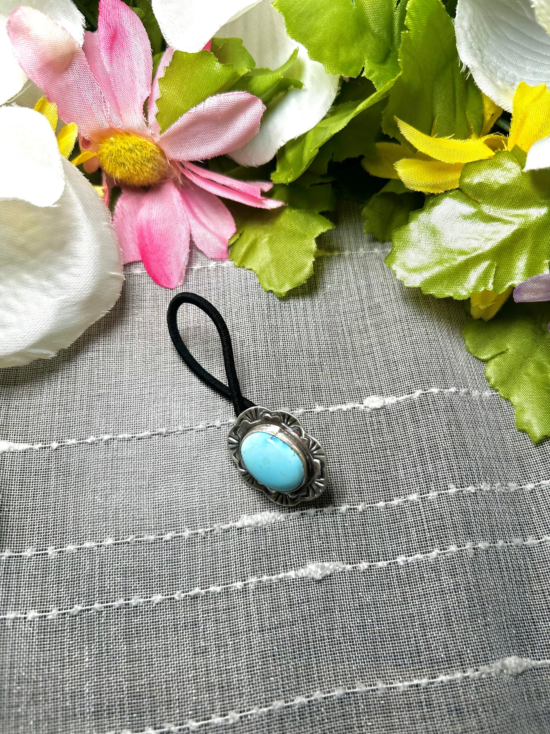 Navajo Made Golden Hill Turquoise & Sterling Silver Hair Tie