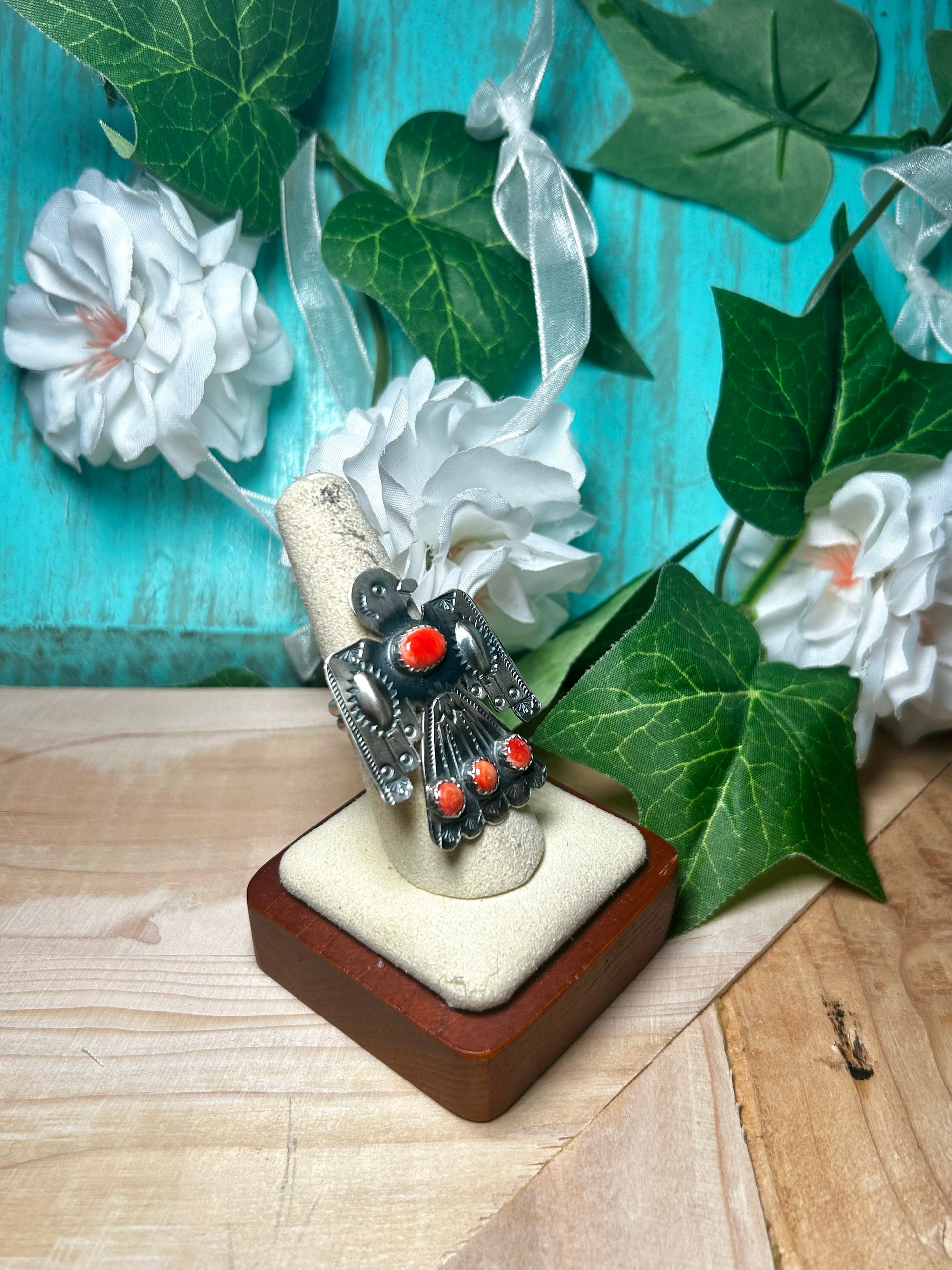 Tim Yazzie Spiny Oyster & Sterling Silver Adjustable Ring