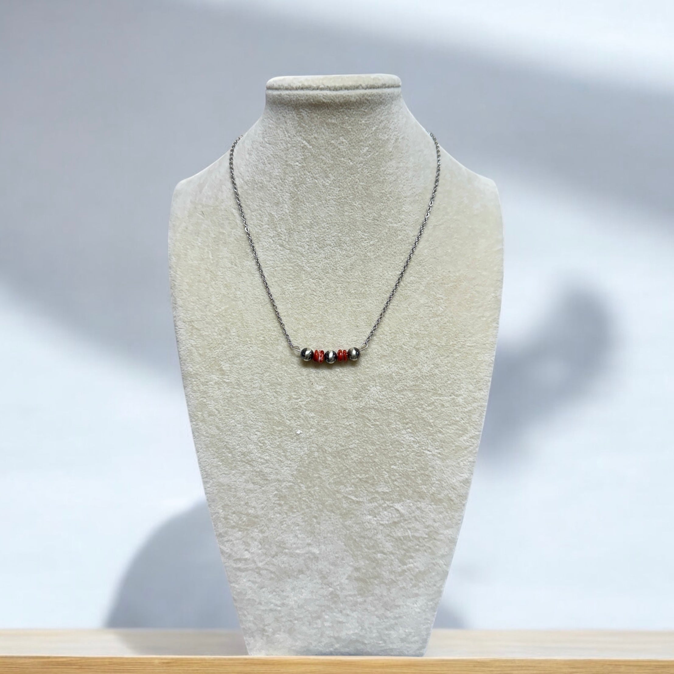 Handmade Red Spiny Oyster & Sterling Silver Pearl Necklace