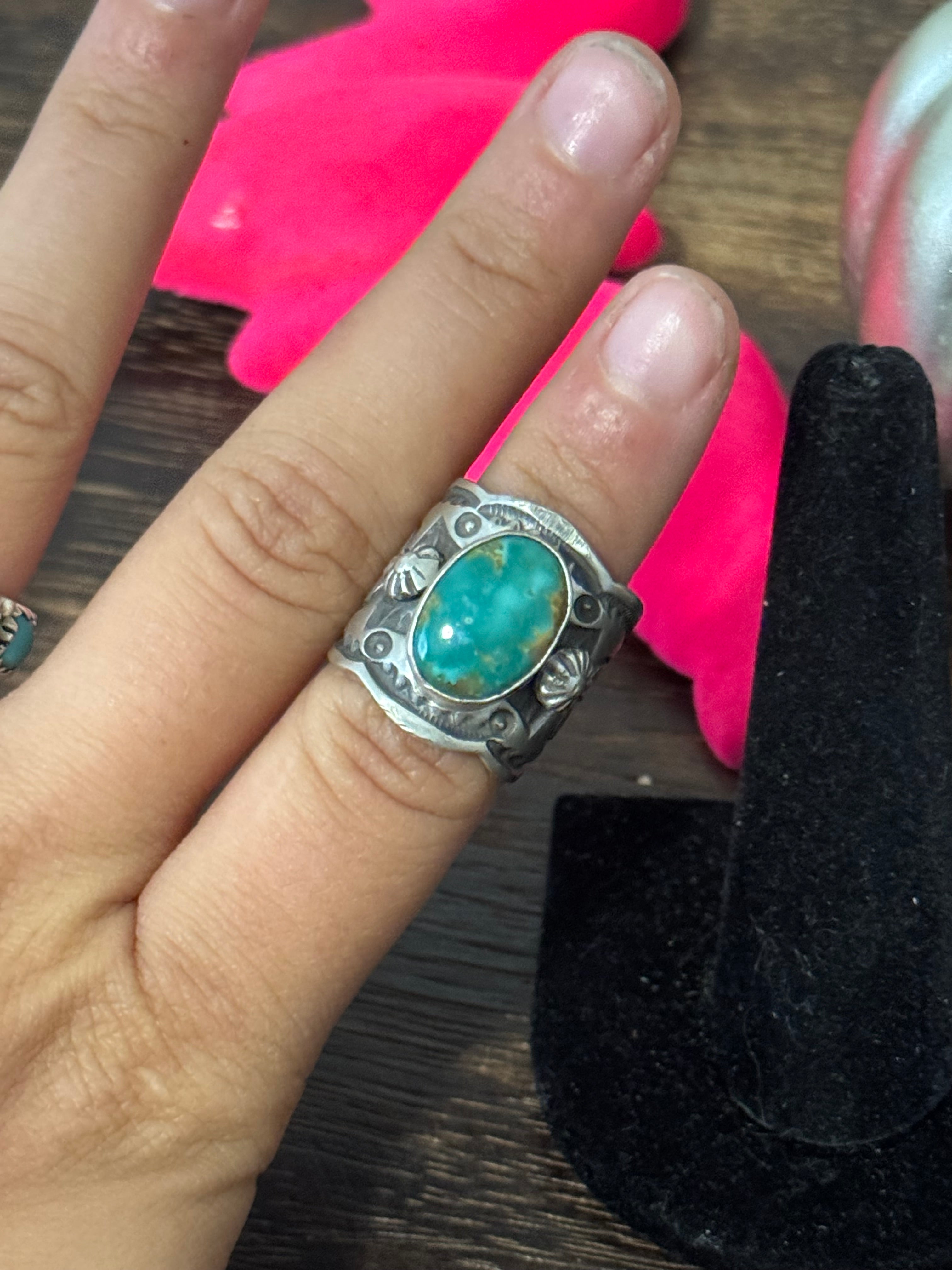 Navajo Made Royston Turquoise and Sterling Silver Ring Size 5.5