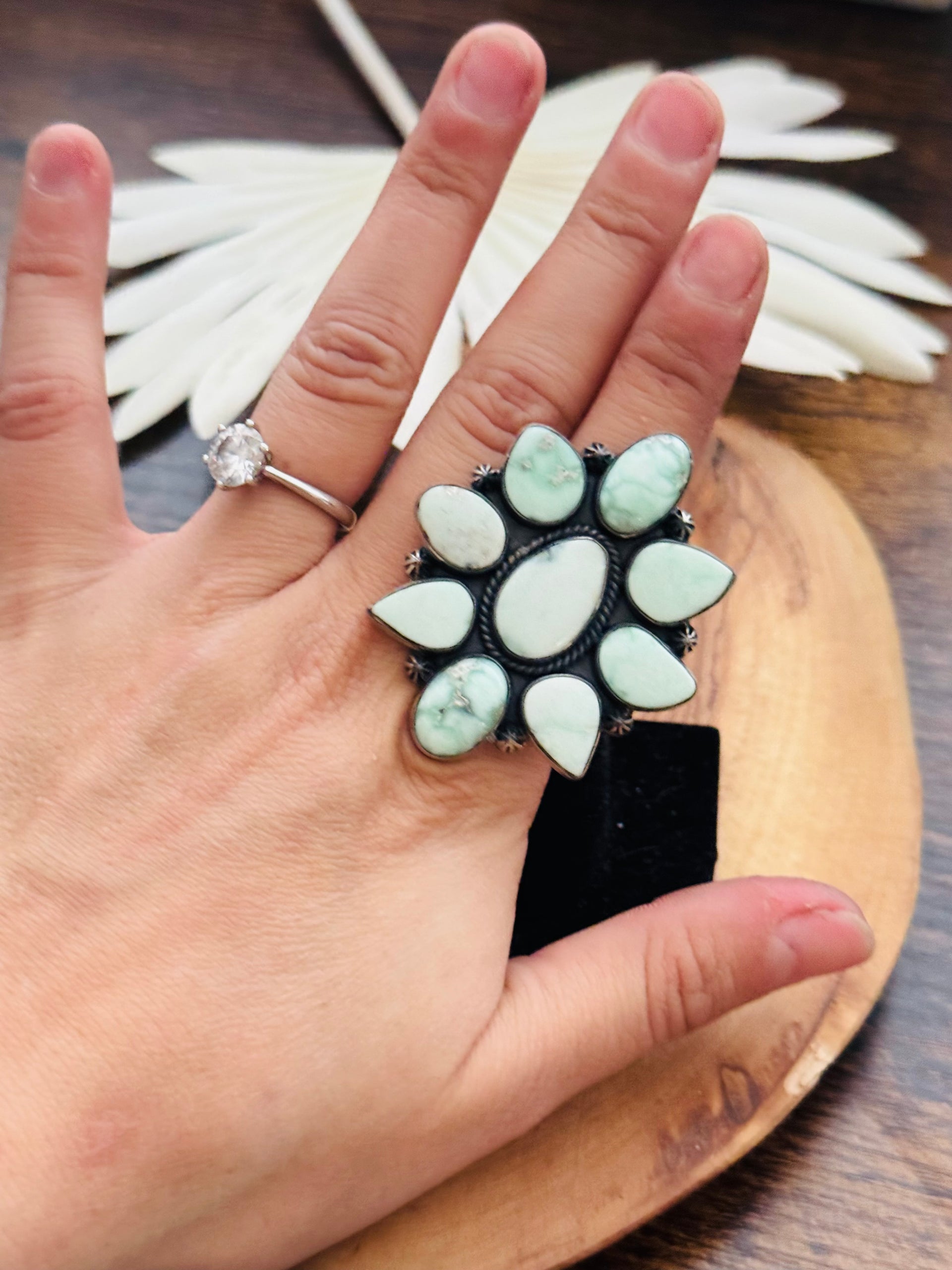 Southwest Handmade Paloma Variscite & Sterling Silver Adjustable Cluster Ring