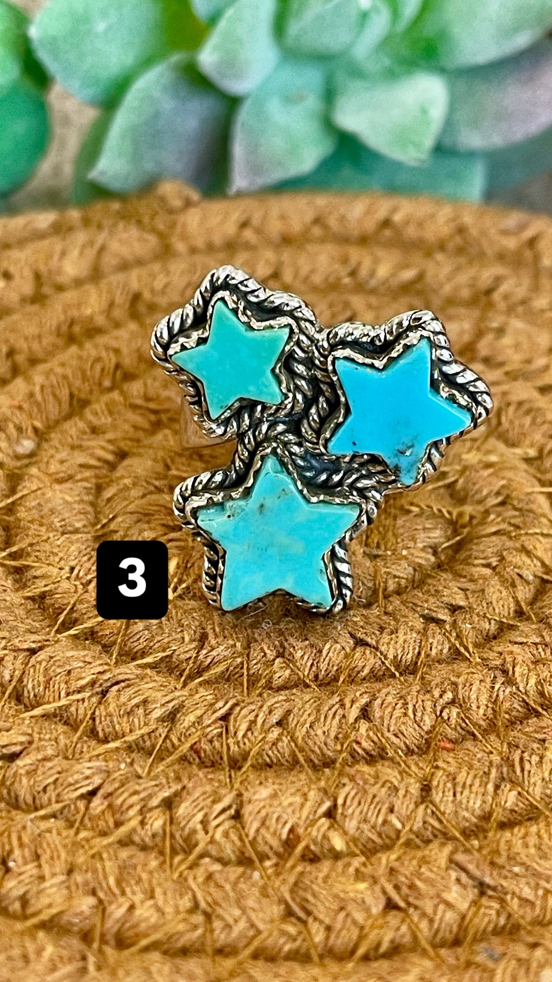 Southwest Handmade Kingman Turquoise & Sterling Silver Adjustable Star Ring