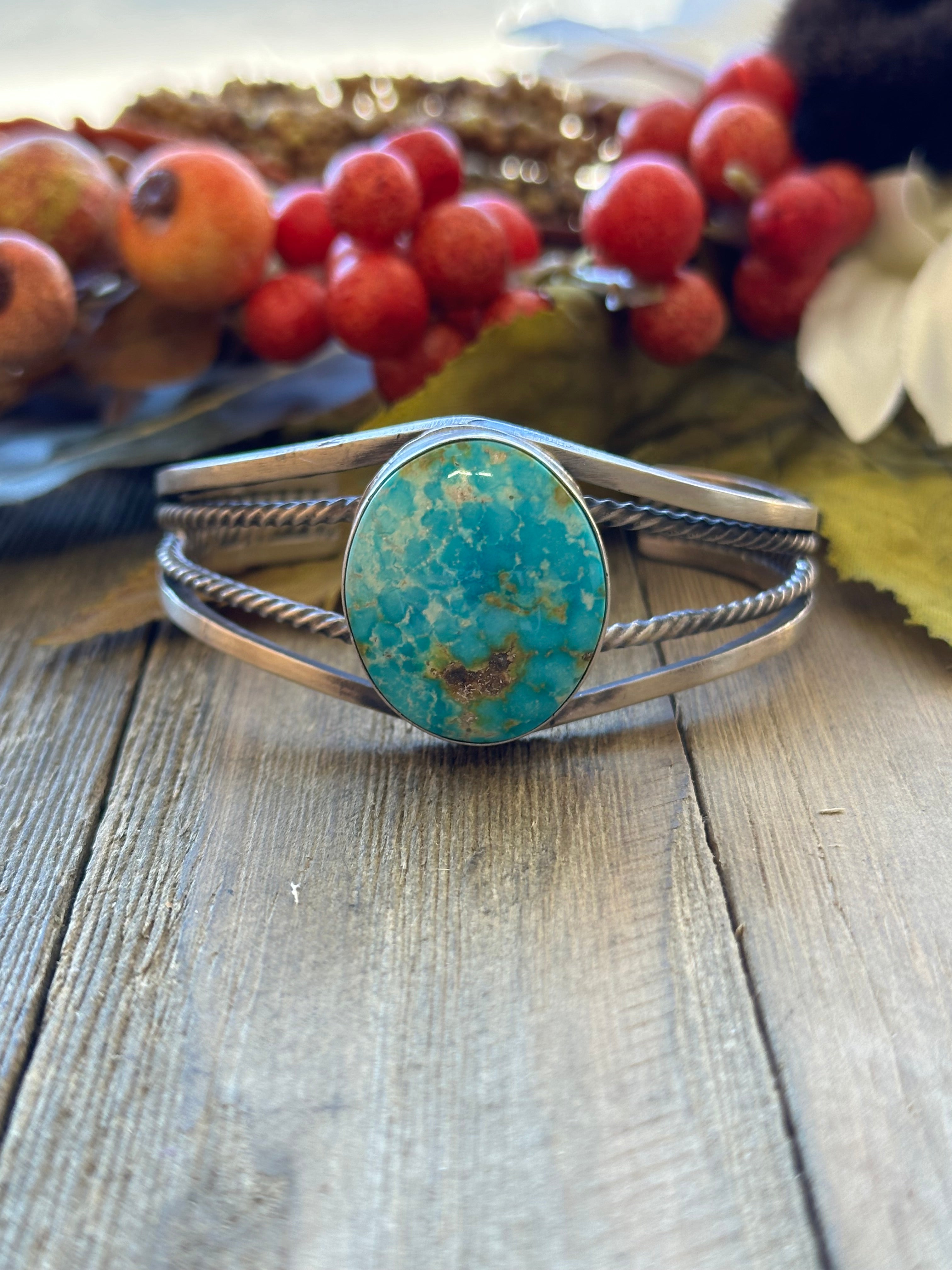 Navajo Made Sonoran Mountain Turquoise & Sterling Silver Cuff Bracelet