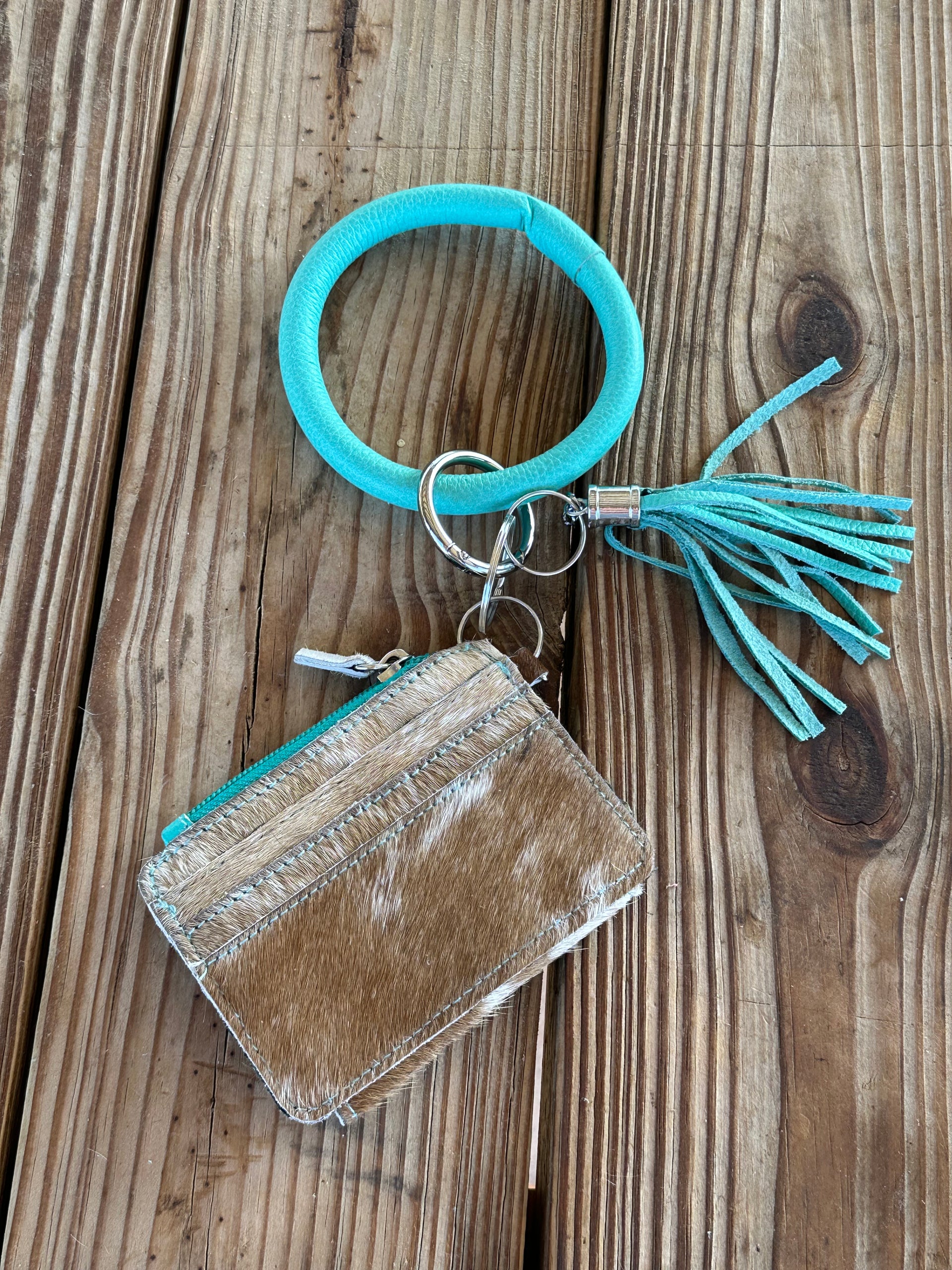 Genuine Leather & Cowhide Wristlet Card Holder