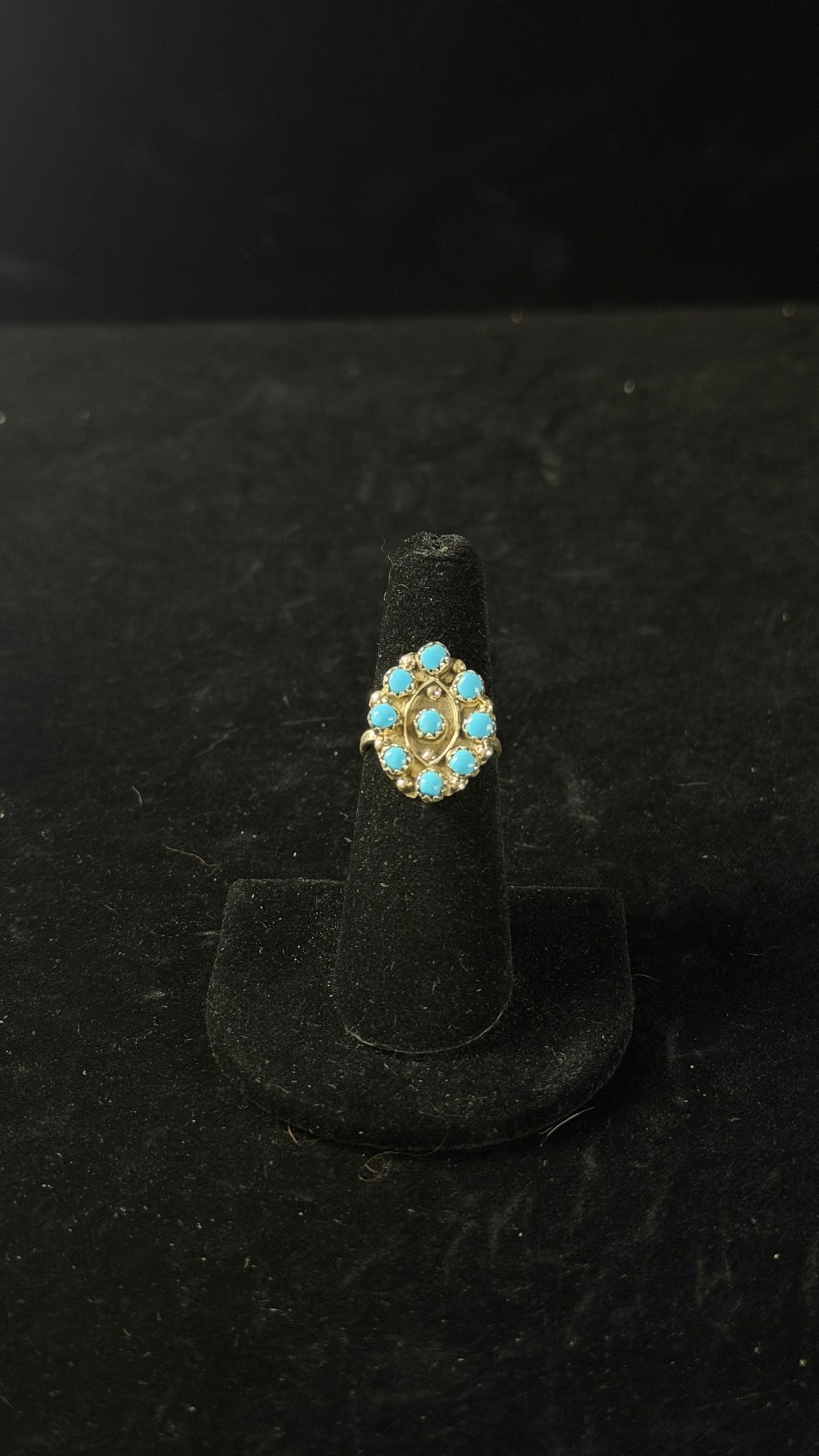 Zuni Made Kingman Turquoise & Sterling Silver Cluster Ring