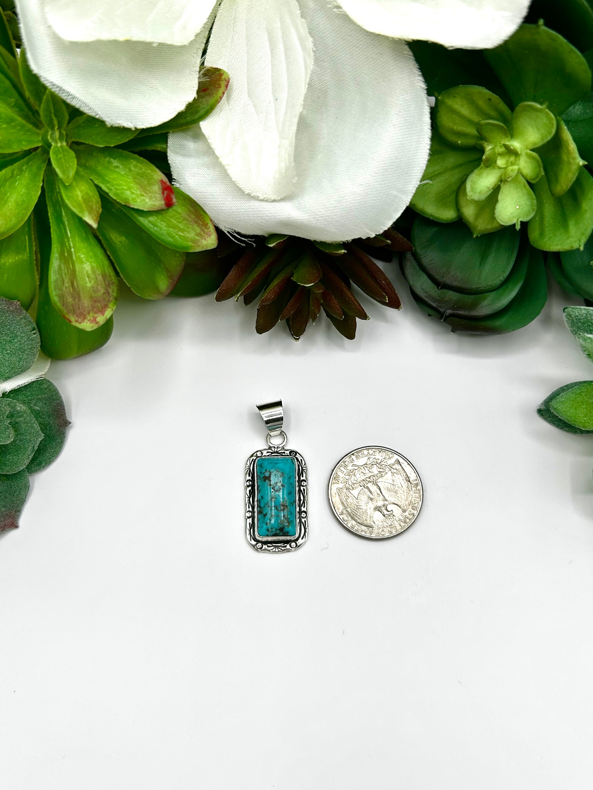 Navajo Made Kingman Turquoise & Sterling Silver Pendant