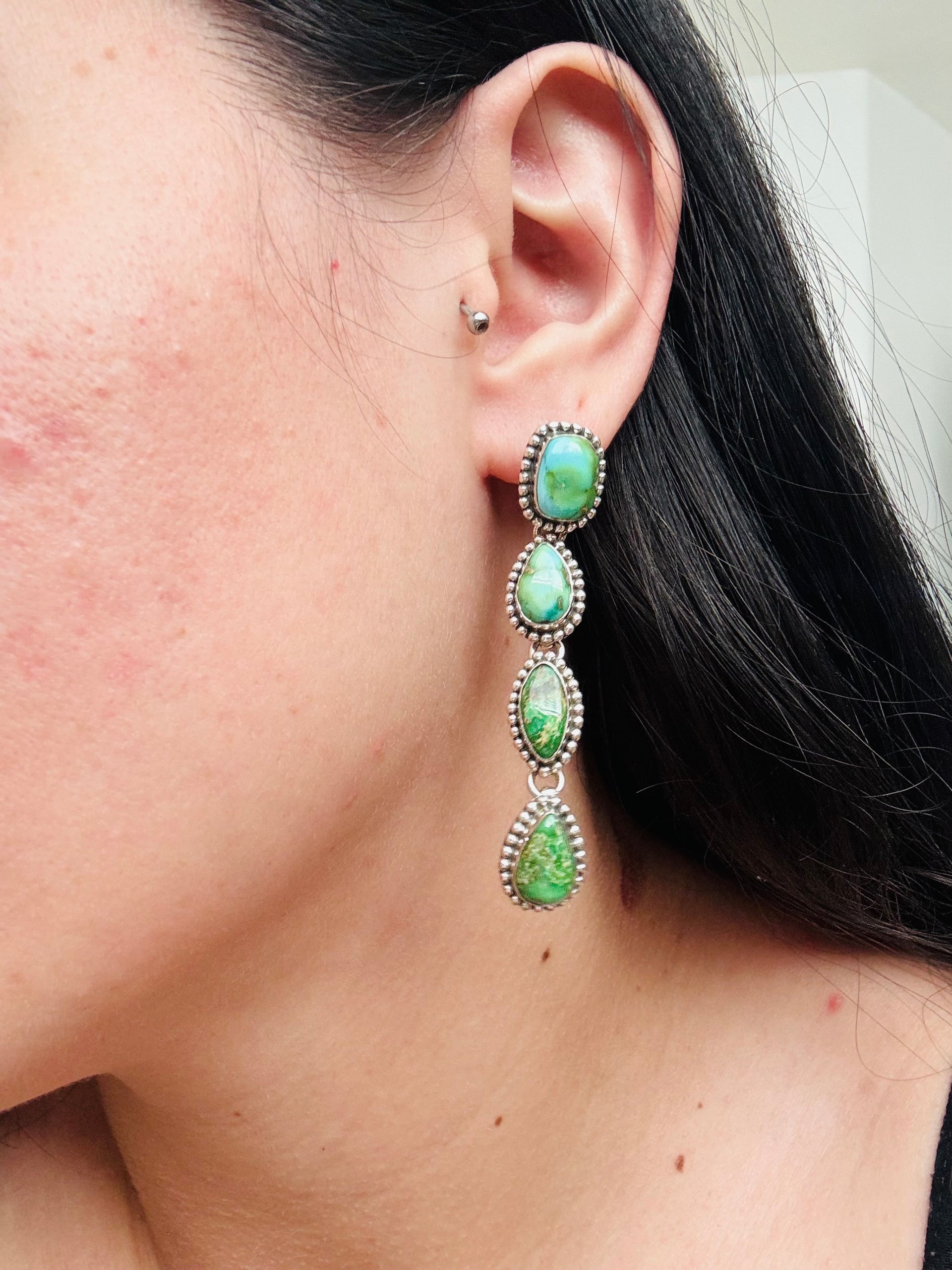 Southwest Handmade Sonoran Mountain Turquoise & Sterling Silver Post Dangle Earrings