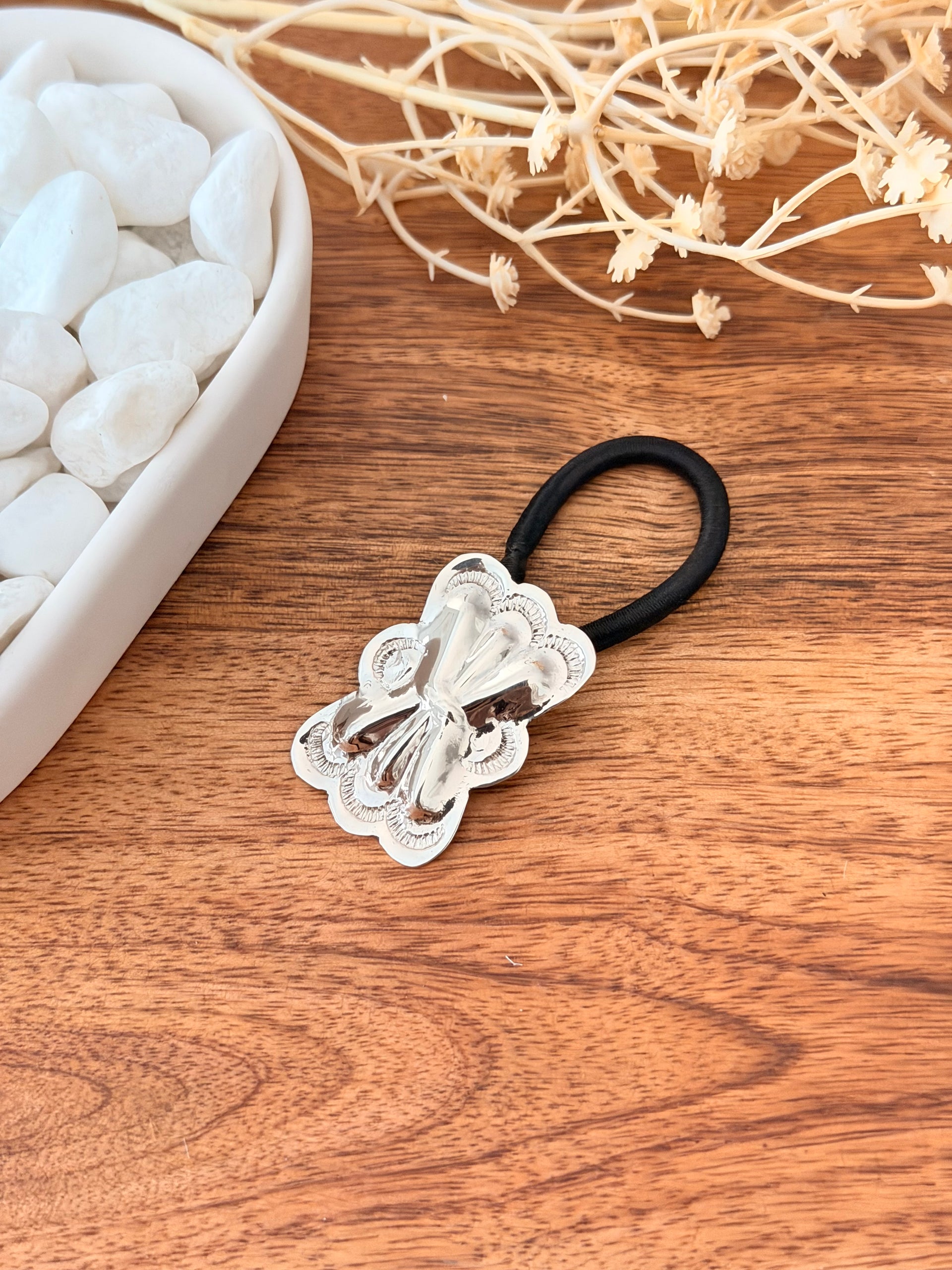 Navajo Made Sterling Silver Concho Ponytail Holder