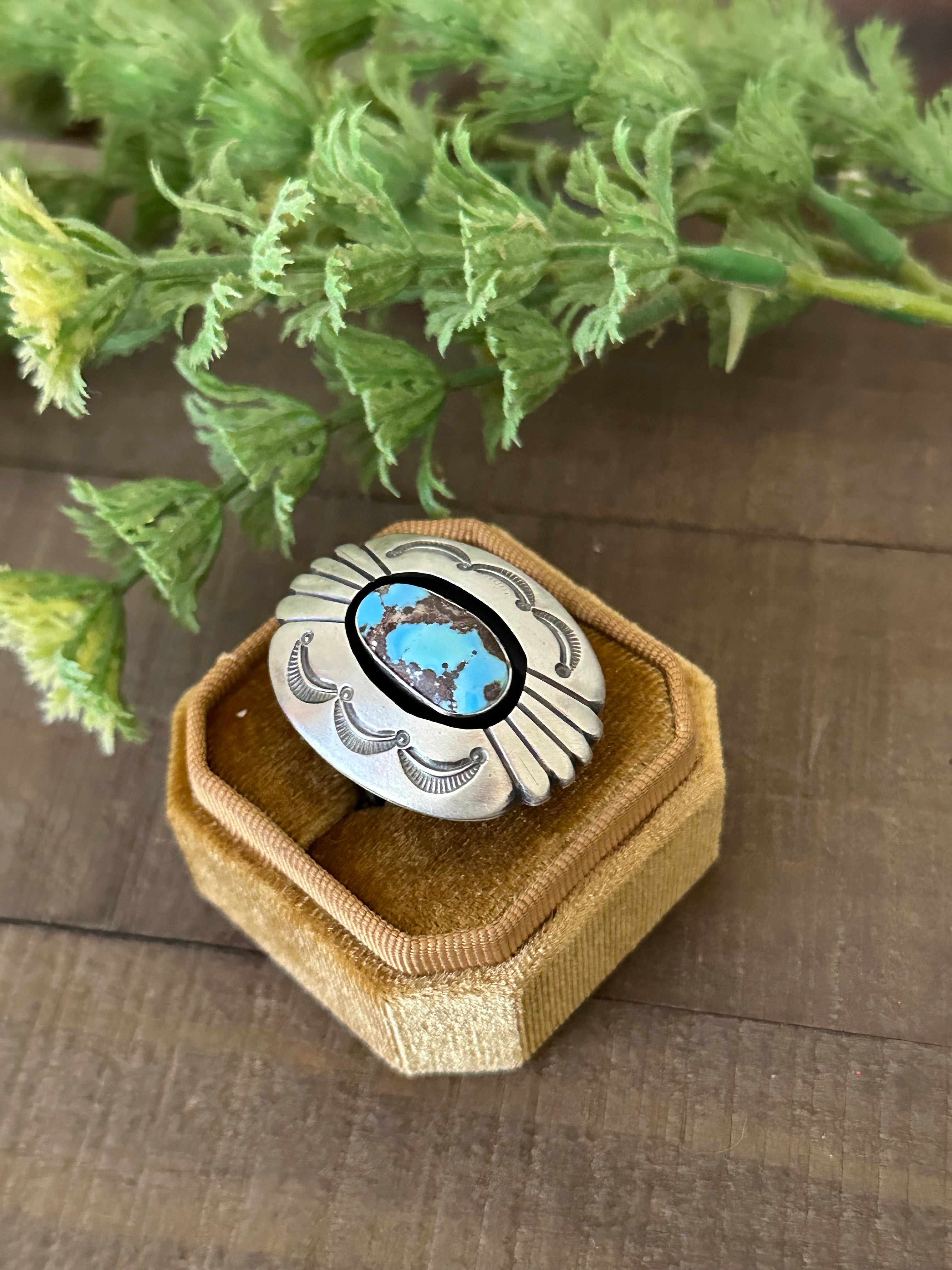 P Begay Golden Hills Turquoise & Sterling Silver Ring Size 7.5