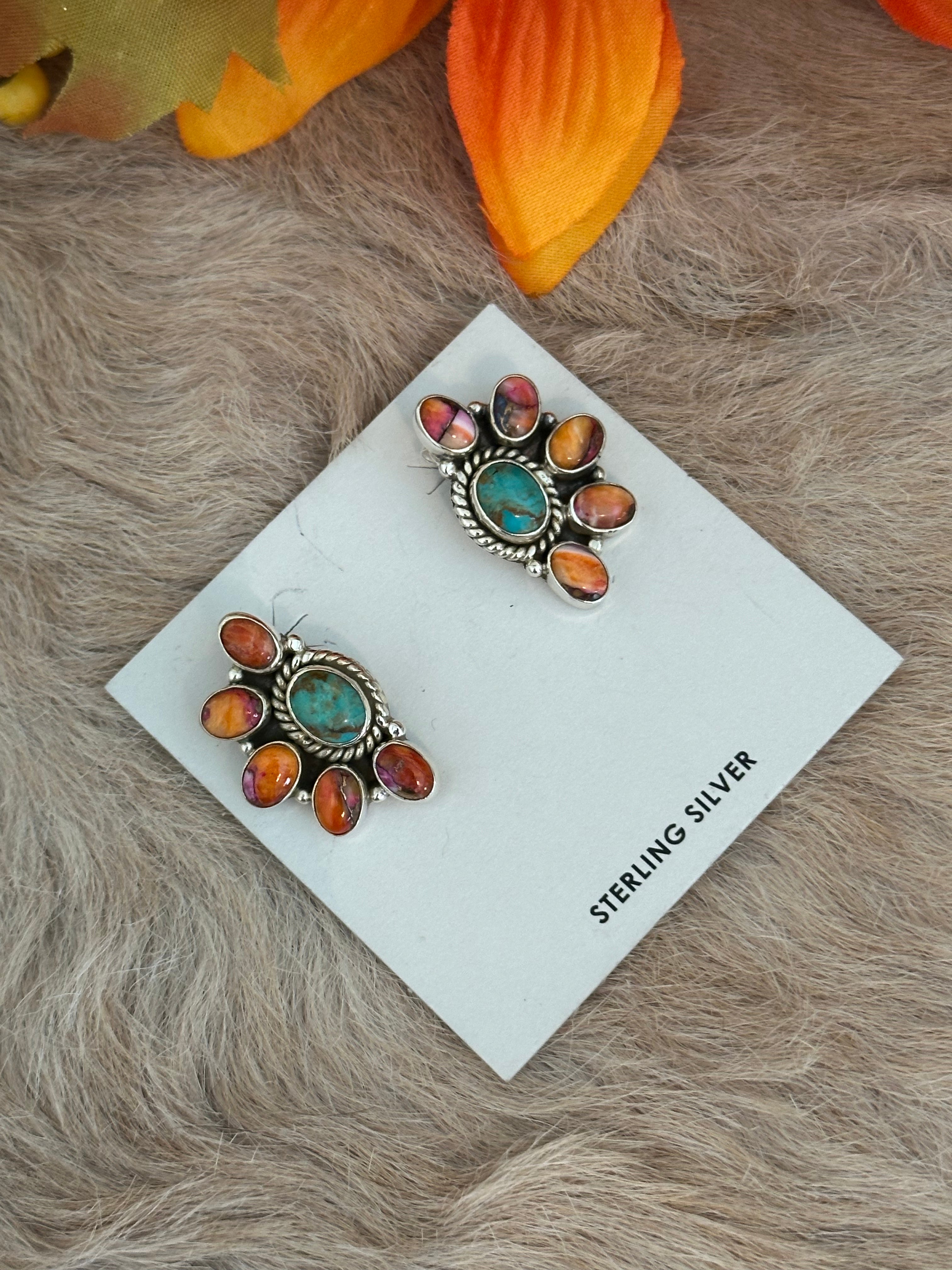 Southwest Handmade Multi Stone & Sterling Silver Post Earrings