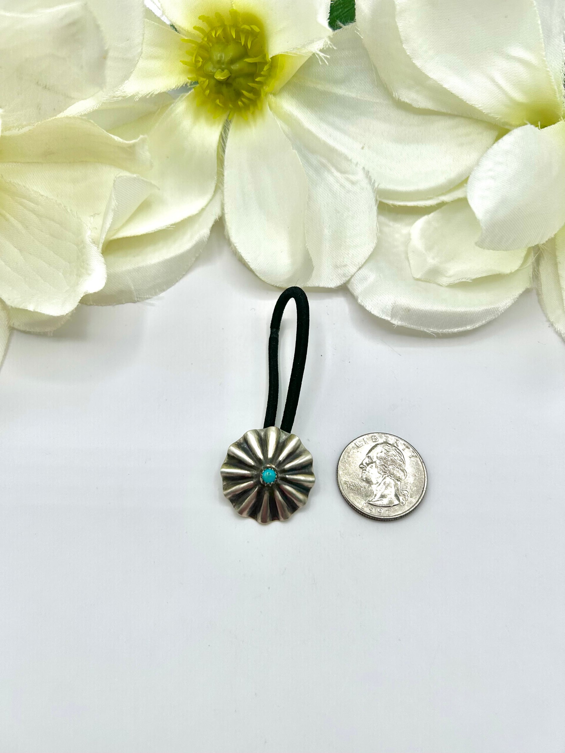 Navajo Made Kingman Turquoise & Sterling Silver Hair Tie