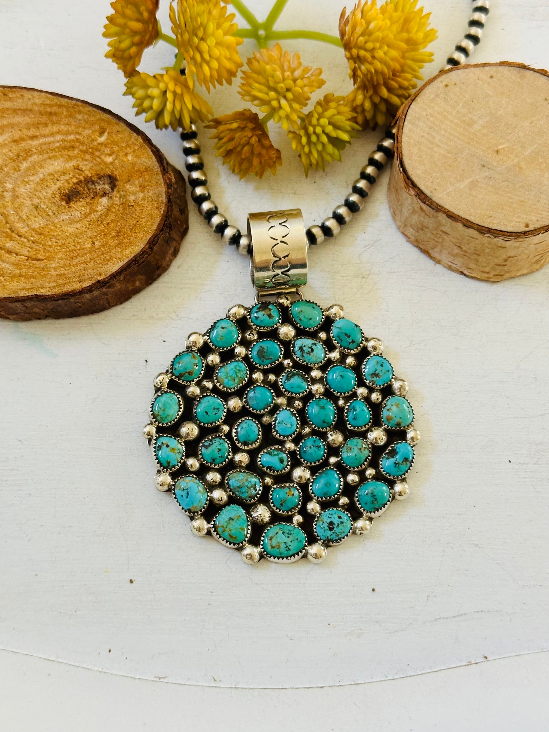 Darlene Begay Kingman Turquoise & Sterling Silver Cluster Pendant