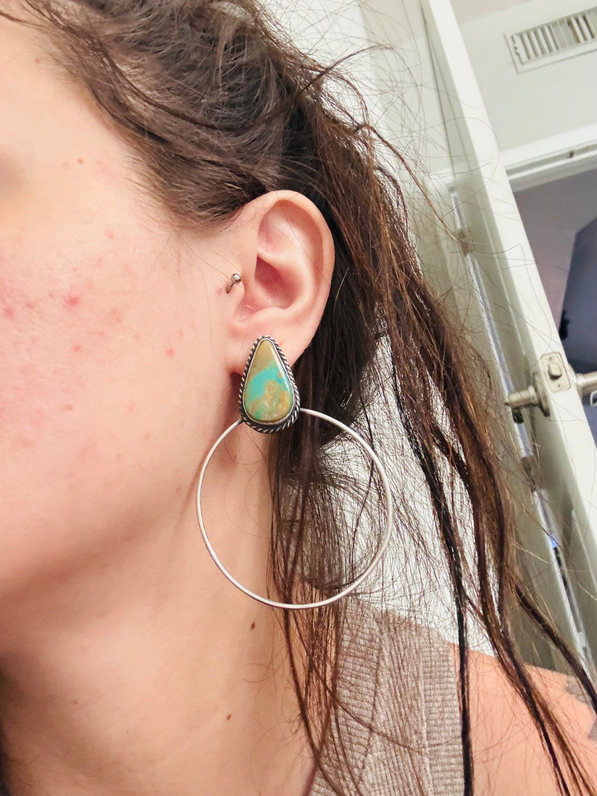 Elouise Kee Ribbon Royston & Sterling Silver Post Dangle Hoop Earrings