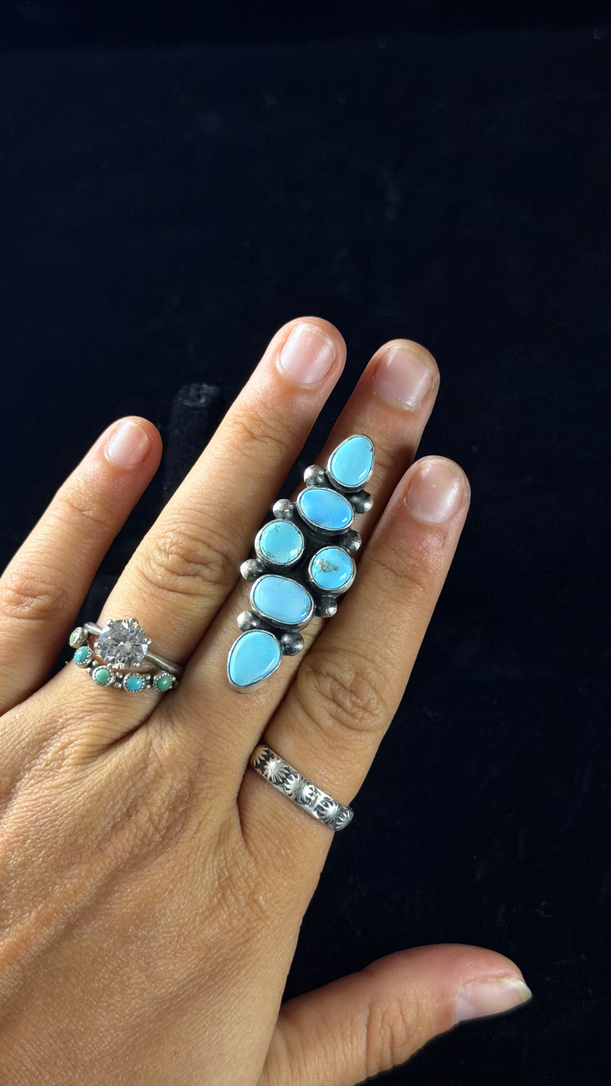Jameson Garcia Golden Hill Turquoise & Sterling Silver Size 6.75 Cluster Ring