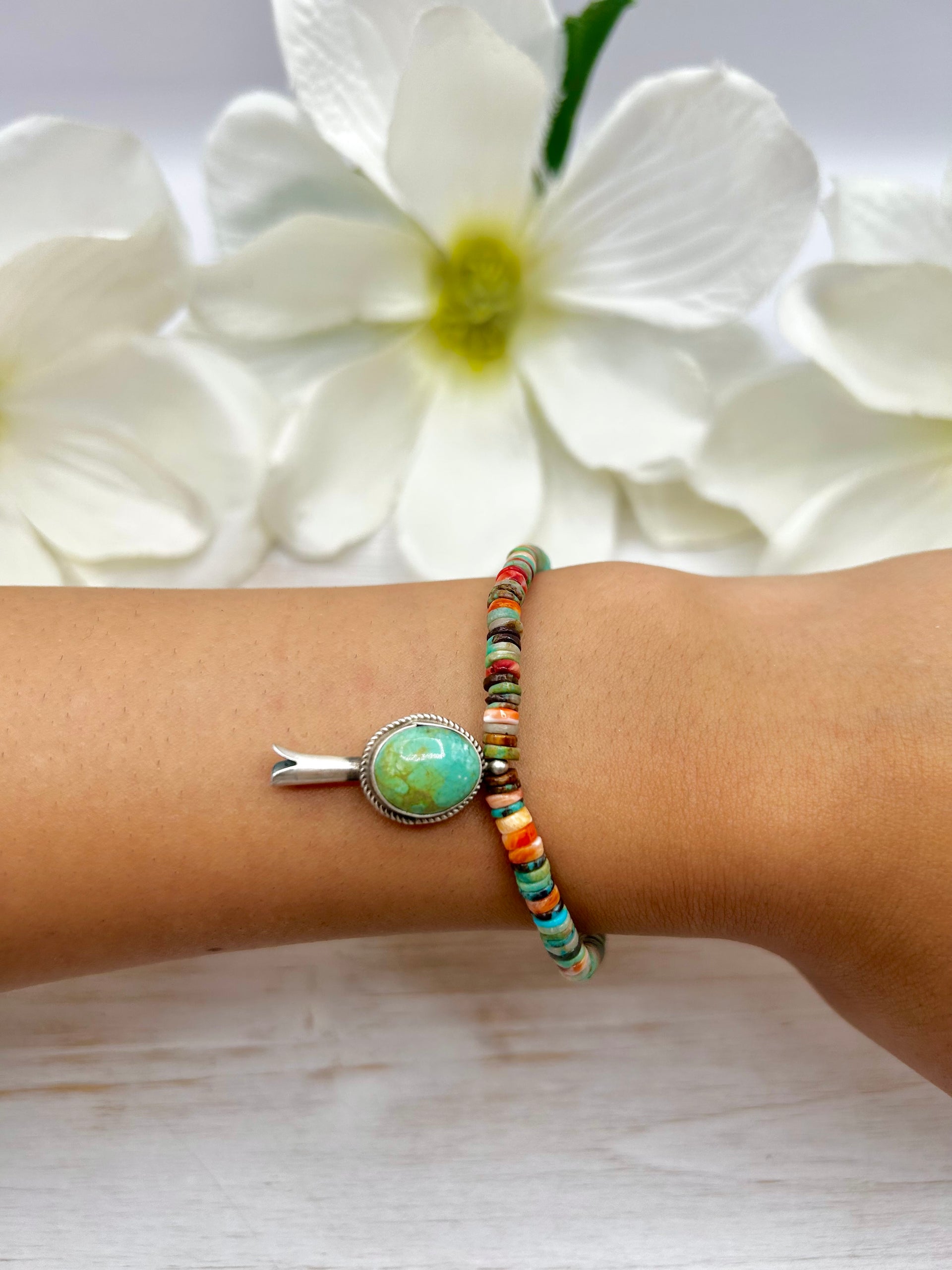 George Rios Multi Stone & Sterling Silver Stretchy Bracelet