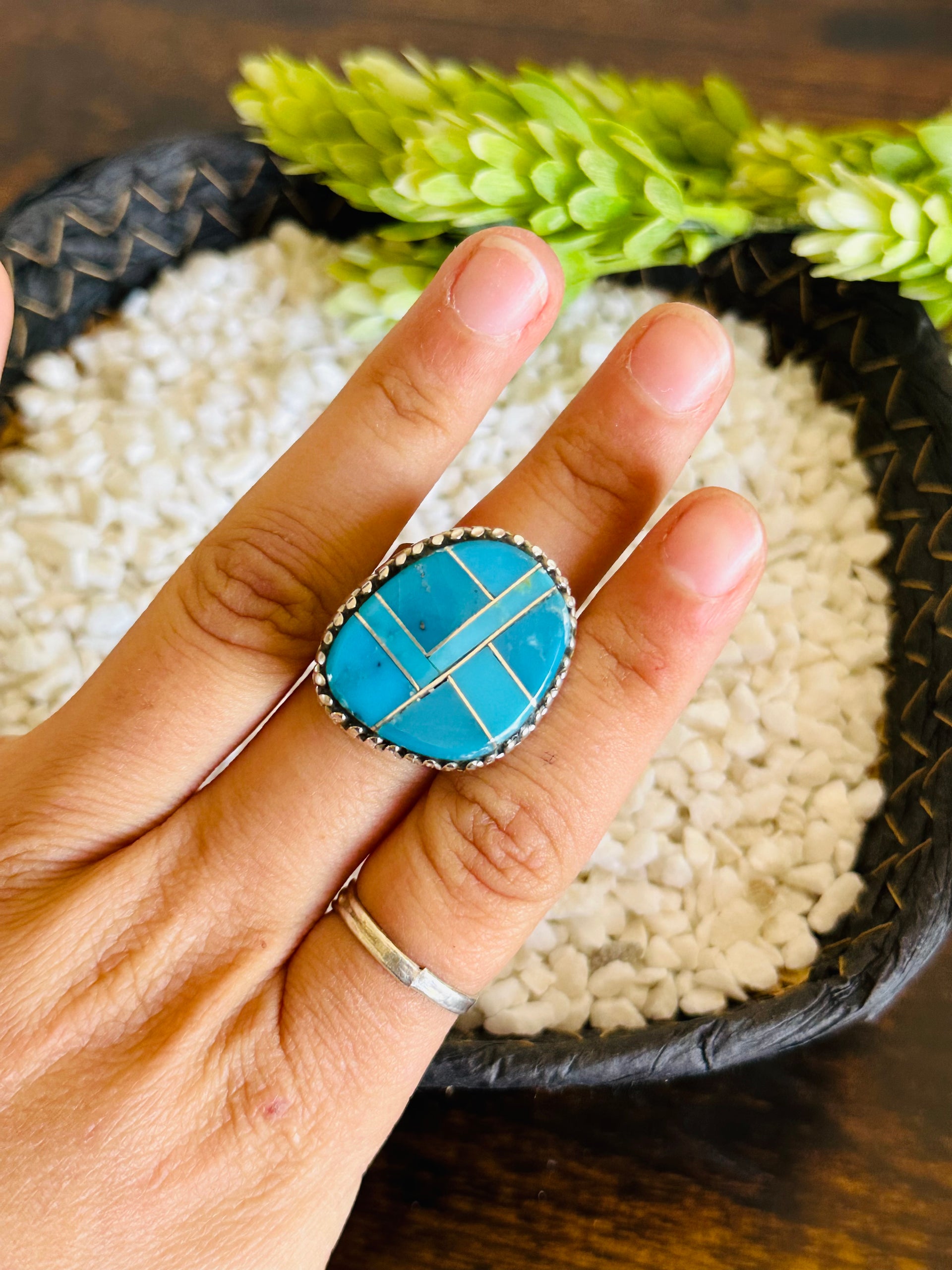 Larry Kaye Kingman Turquoise & Sterling Silver Adjustable Inlay Ring