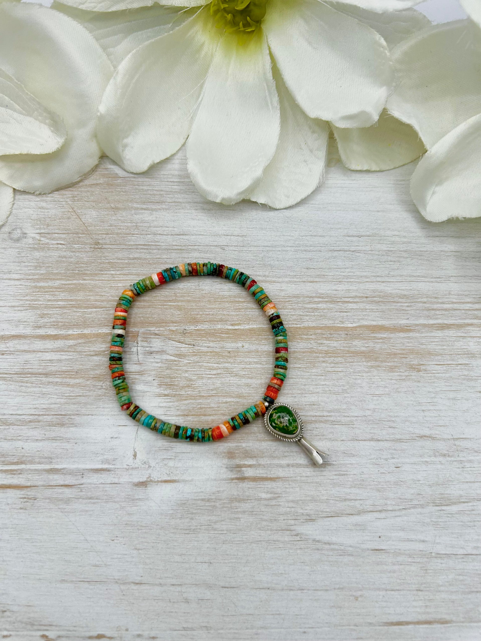 George Rios Multi Stone & Sterling Silver Stretchy Bracelet