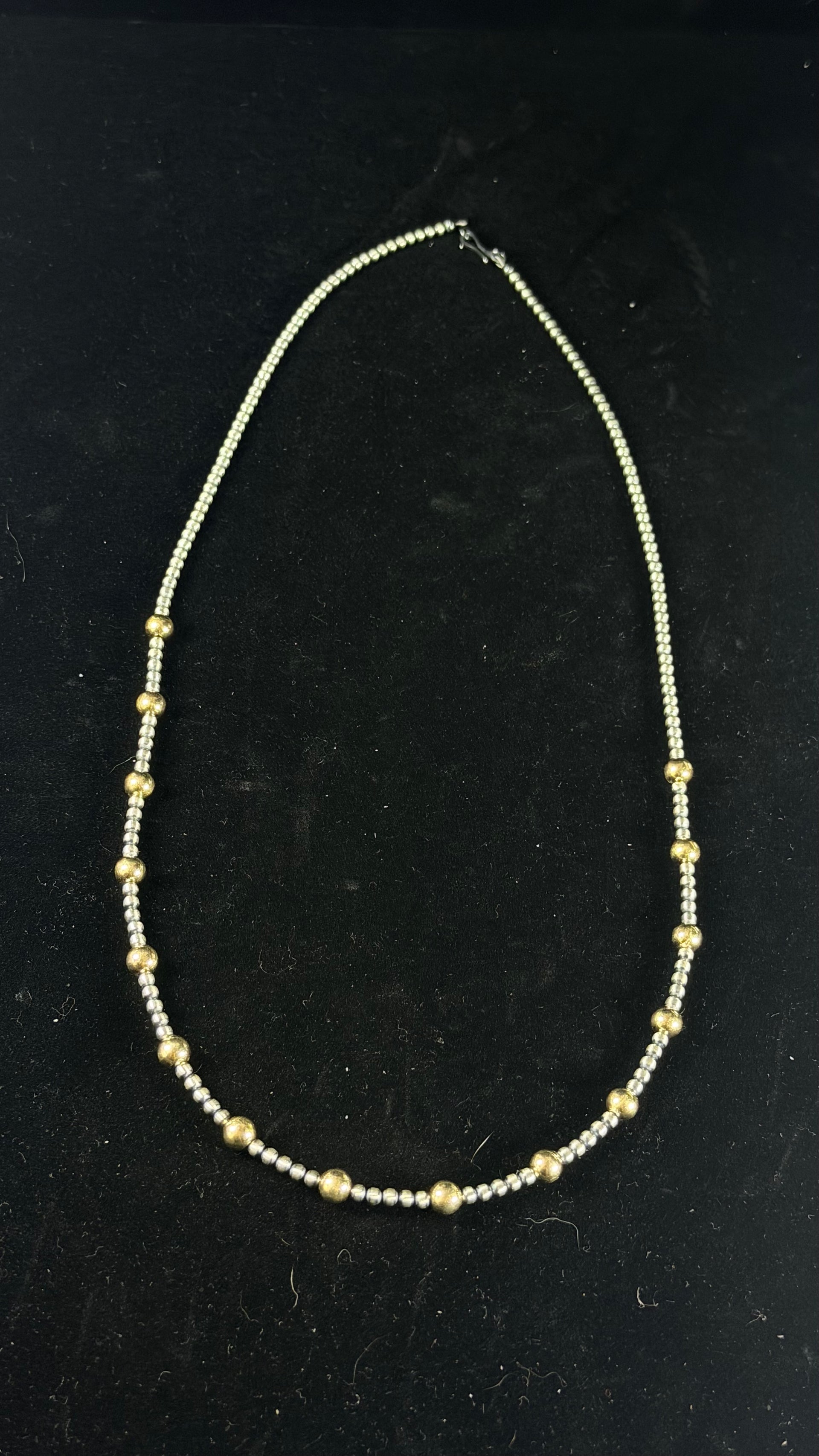 Navajo Made Strung 14K Gold Plated & Sterling Silved 22” Necklace