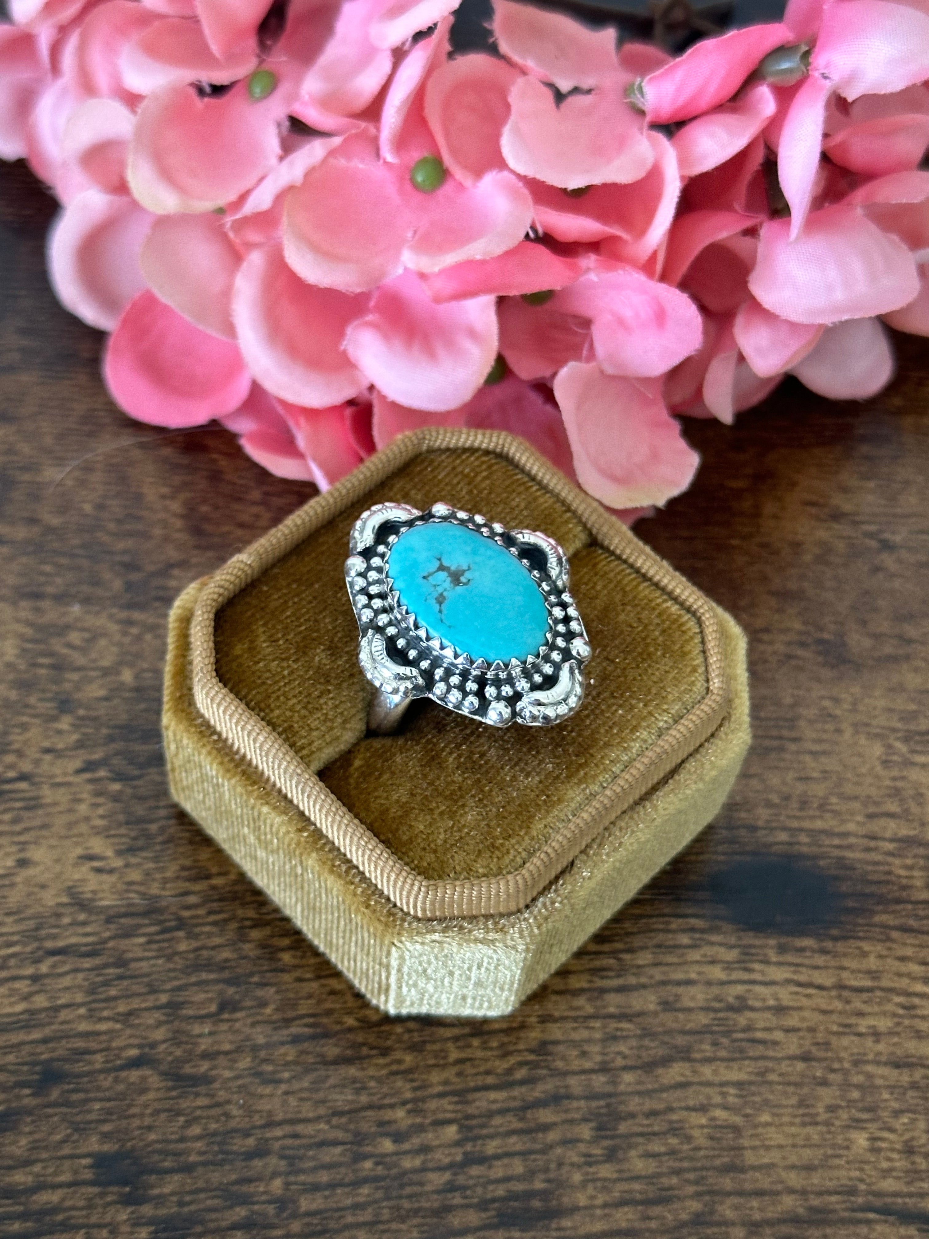 Southwest Handmade Kingman Turquoise & Sterling Silver Ring Size 8