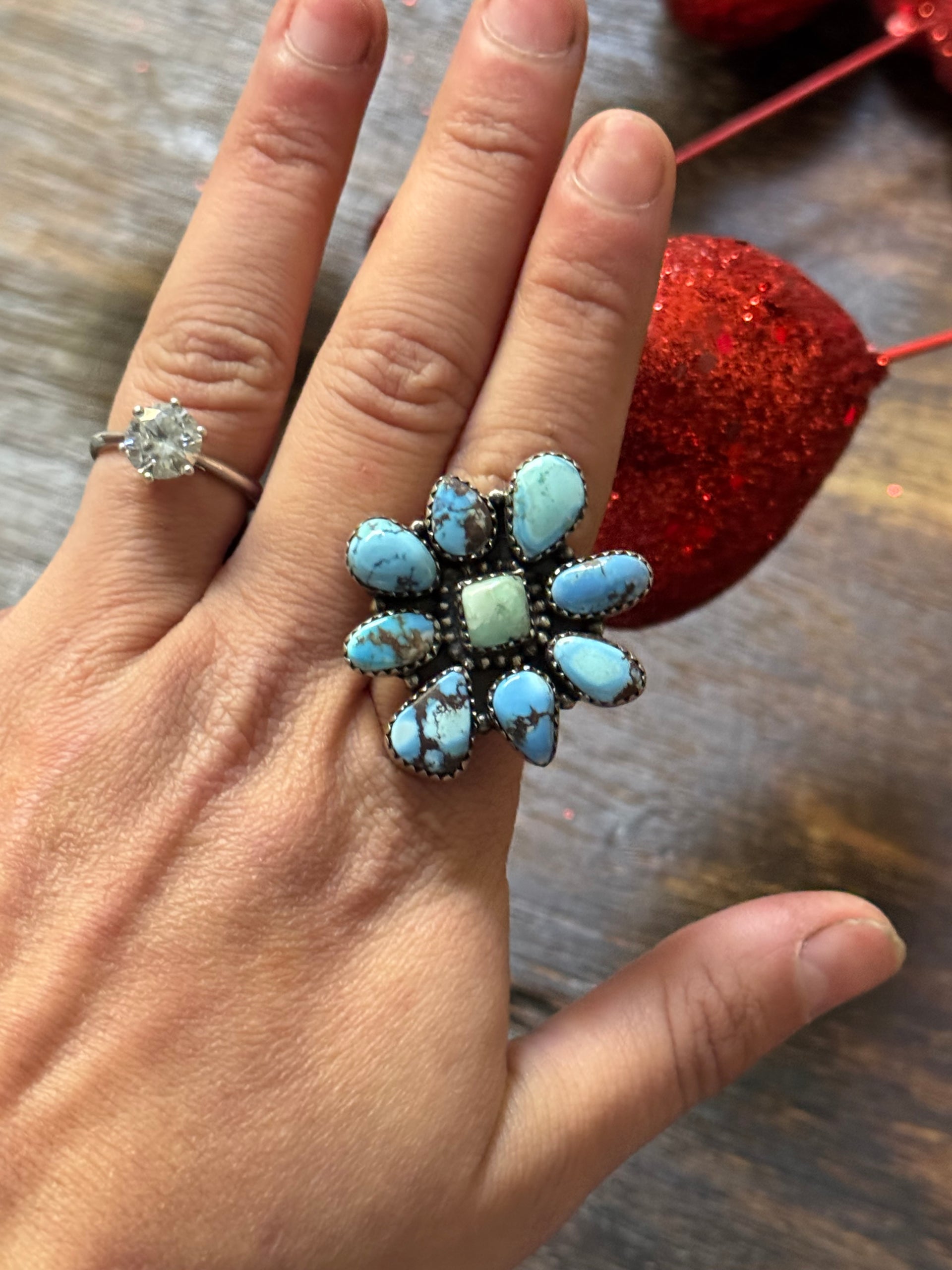 Southwest Handmade Multi Stone & Sterling Silver Adjustable Cluster Ring