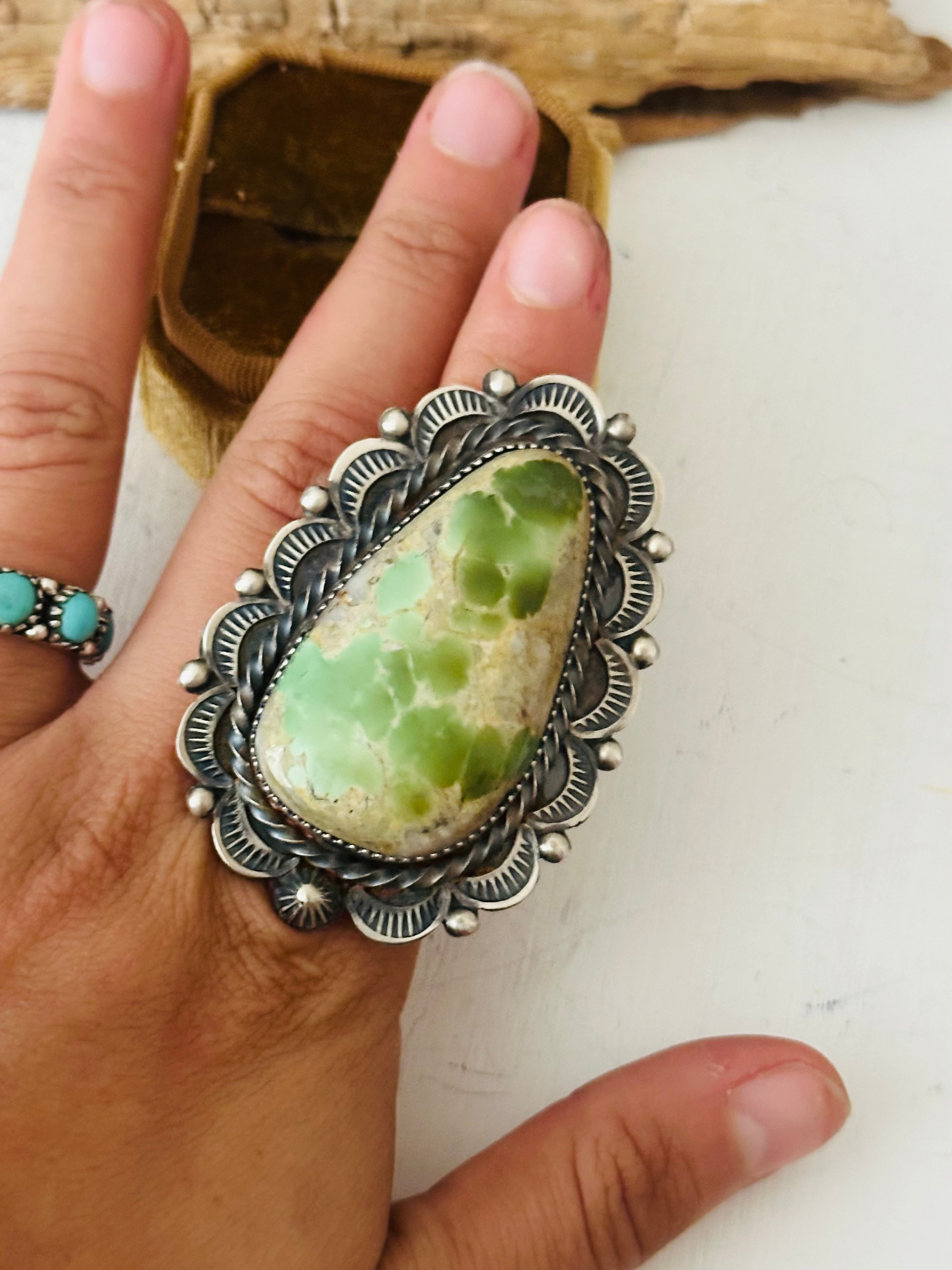 Navajo Made Royston Turquoise and Sterling Silver Adjustable Ring