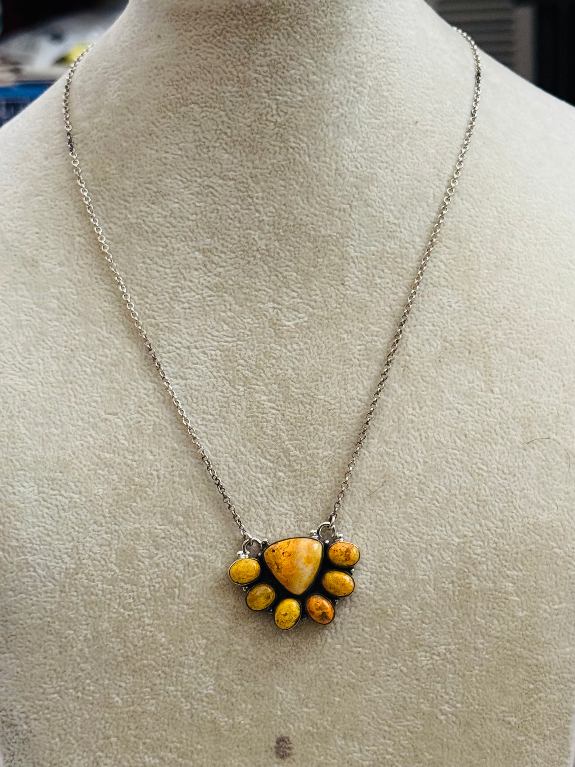 Southwest Made Bb Agate & Sterling Silver Cluster Necklace