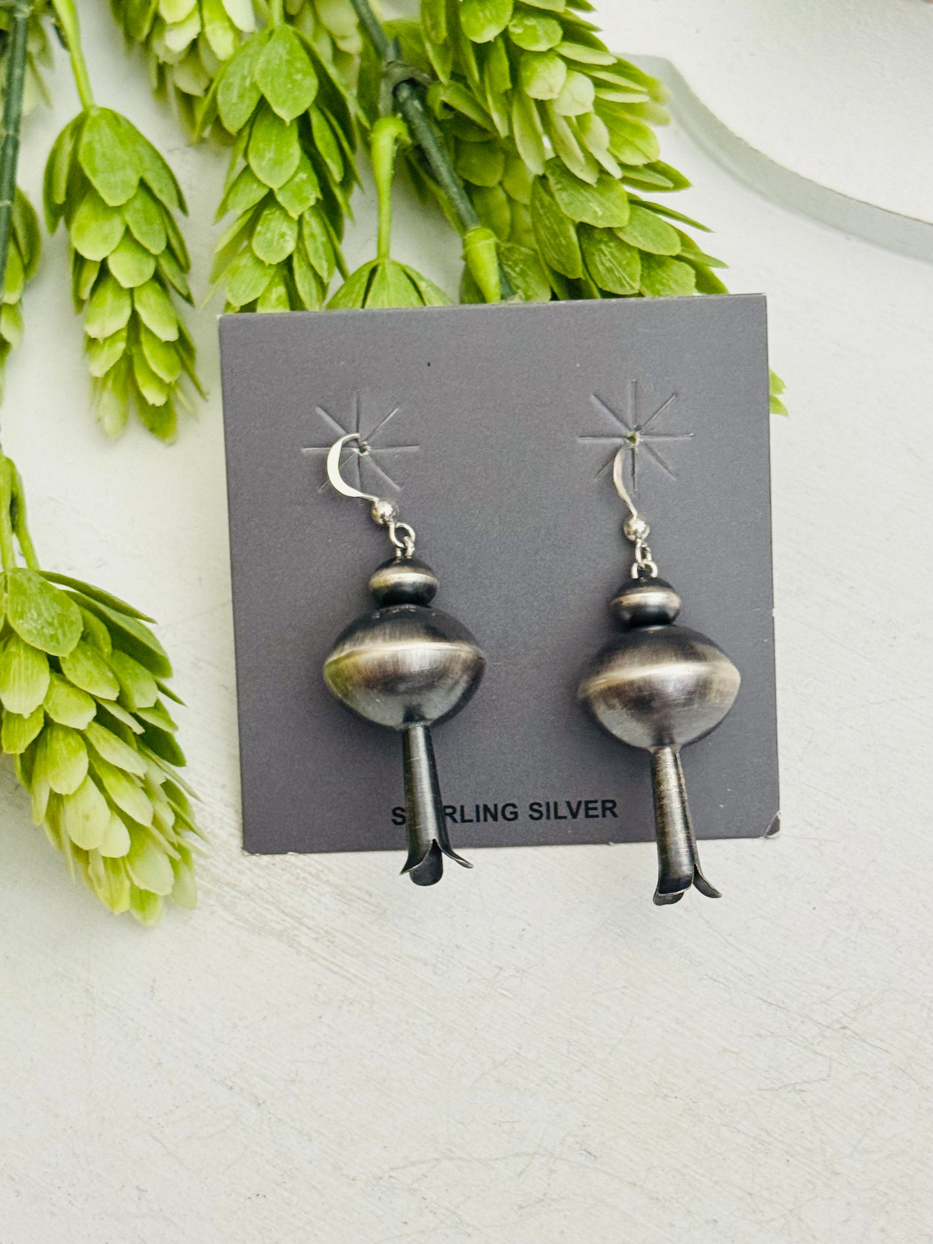 Navajo Made Sterling Silver Blossom Dangle Earrings