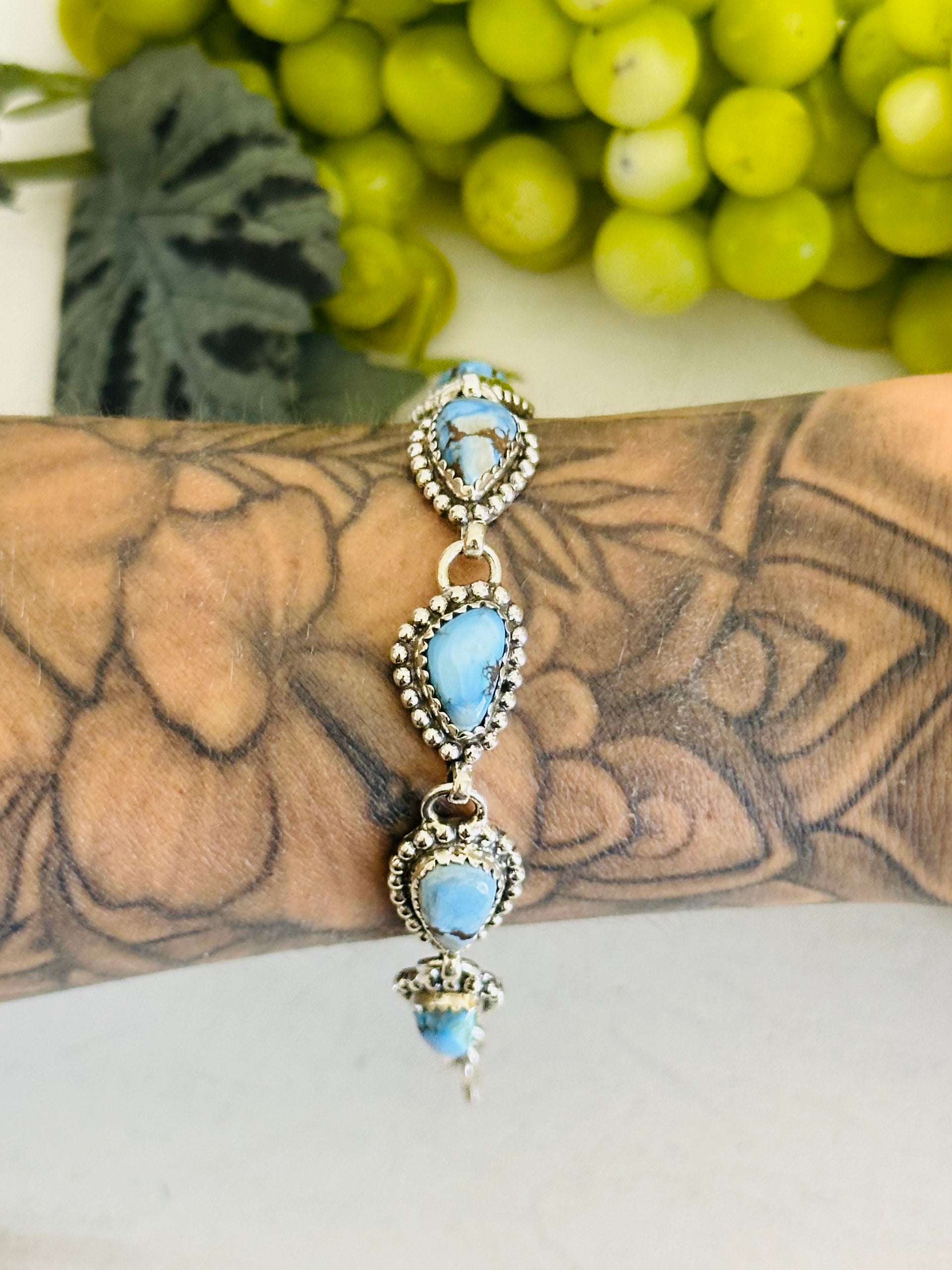 Southwest Made Golden Hills Turquoise & Sterling Silver Bracelet