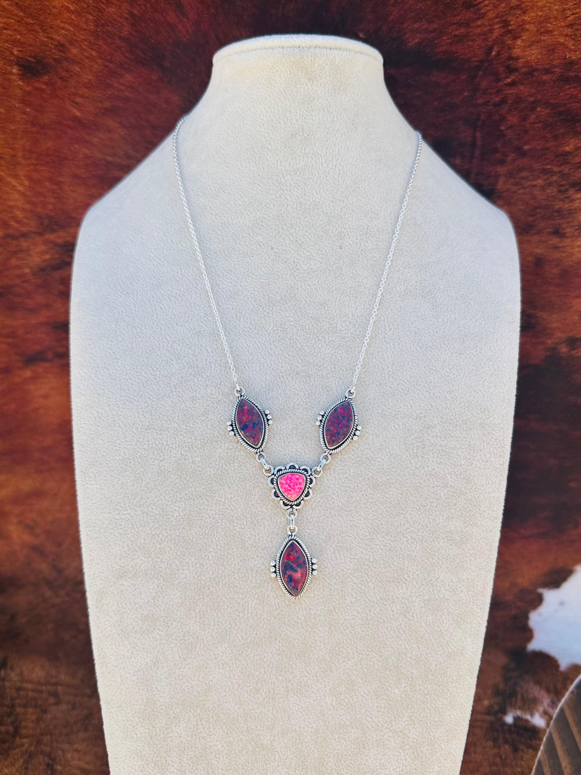 Southwest Handmade Multi Stone & Sterling Silver Lariat Necklace