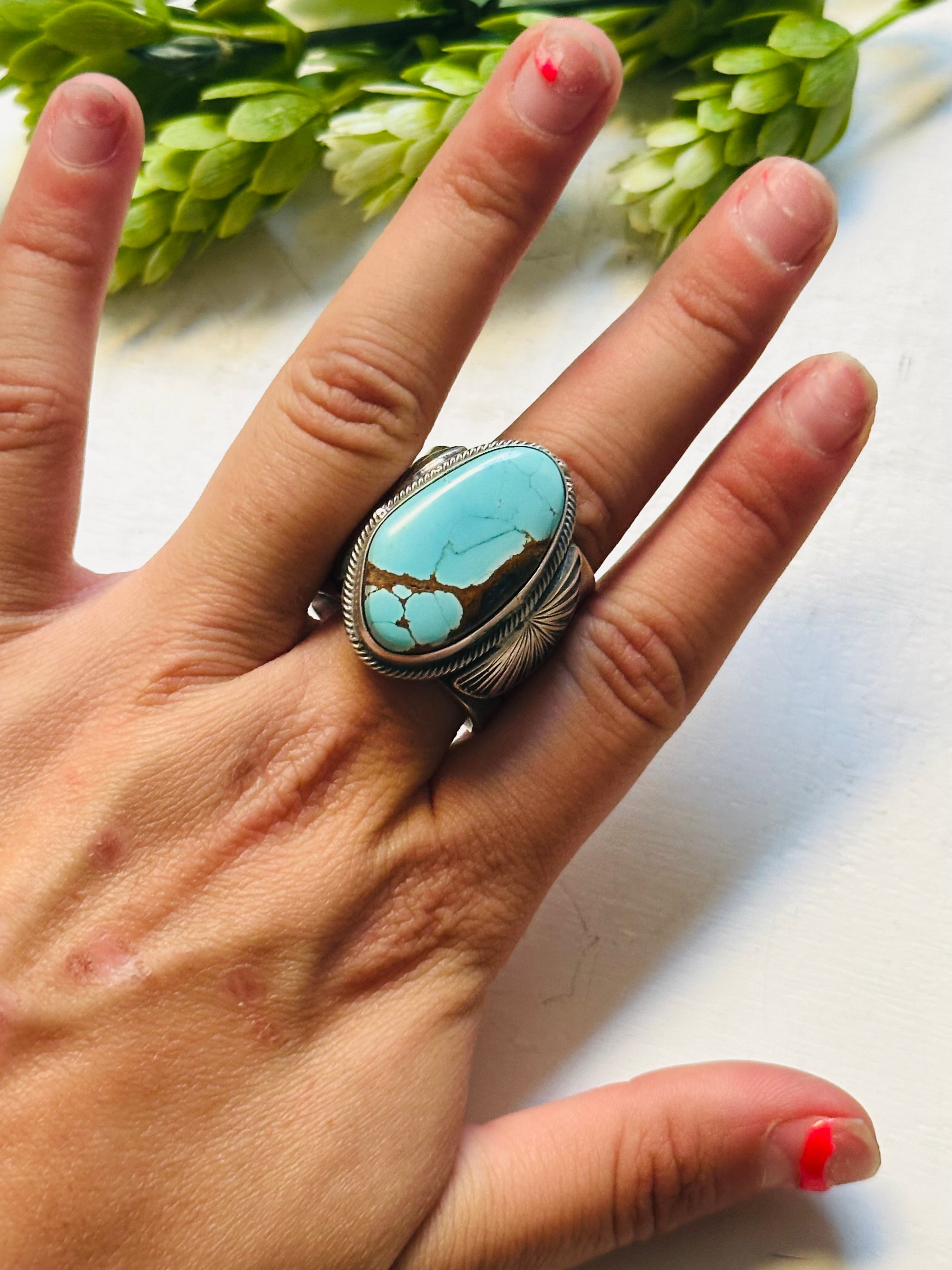 Tillie John #8 Turquoise & Sterling Silver Ring Size 12.25