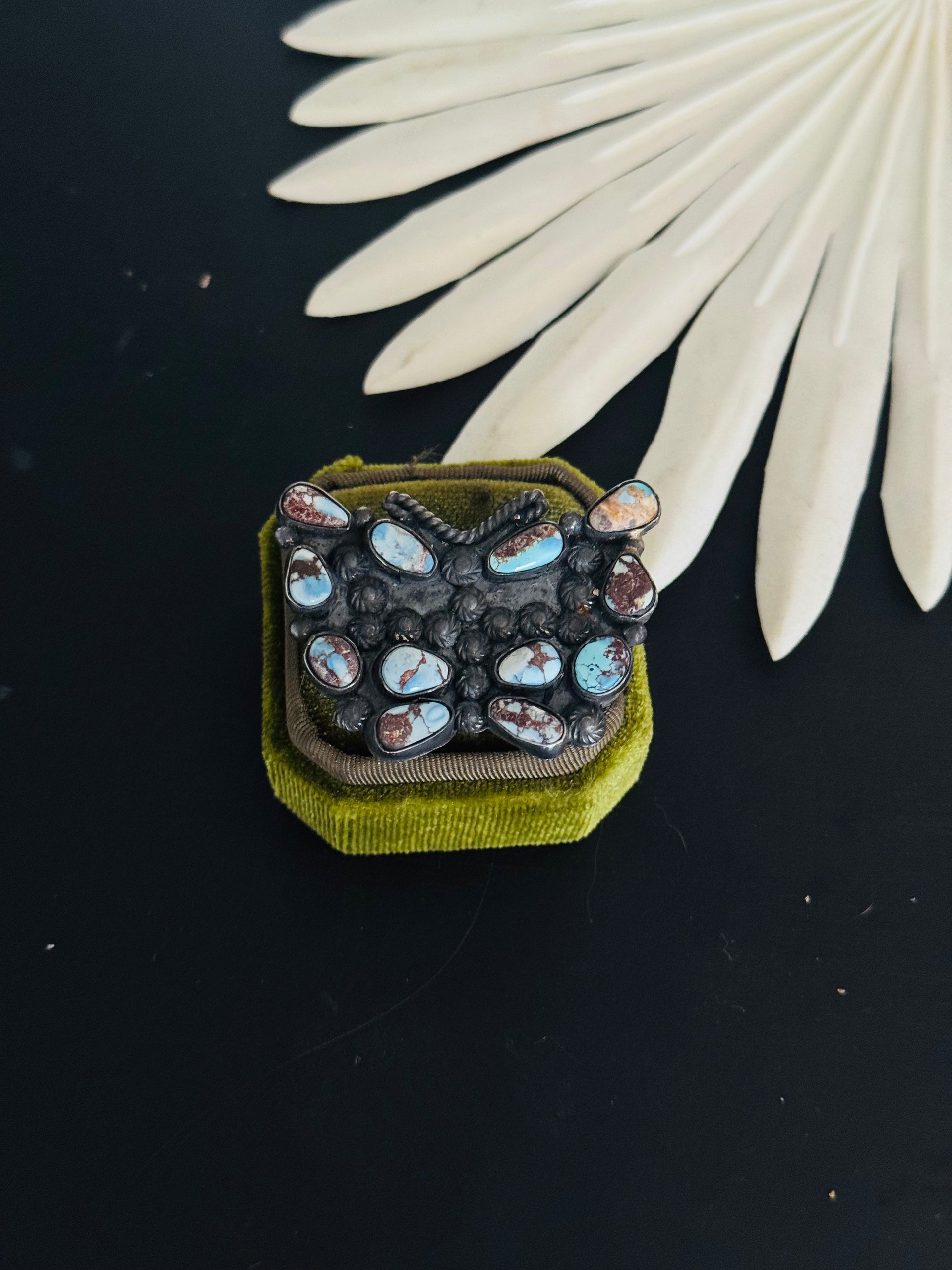 Zachariah David Golden Hills Turquoise & Sterling Silver Adjustable Butterfly Cluster Ring